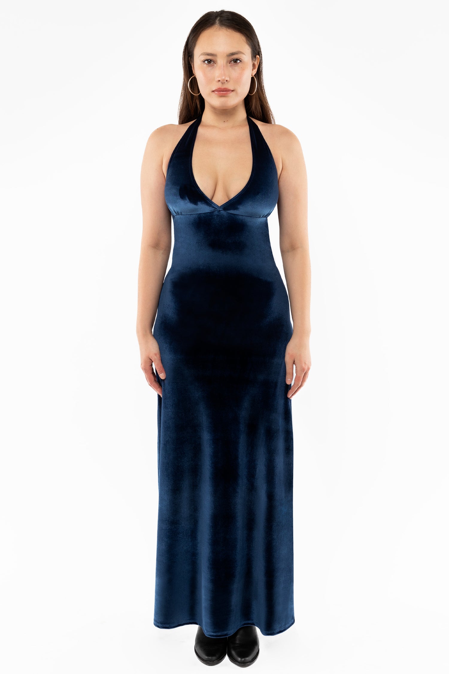 VVT8374 - Velvet Halter Maxi Dress, Navy / L VVT8374 - Velvet Halter Maxi Dress, Navy / L