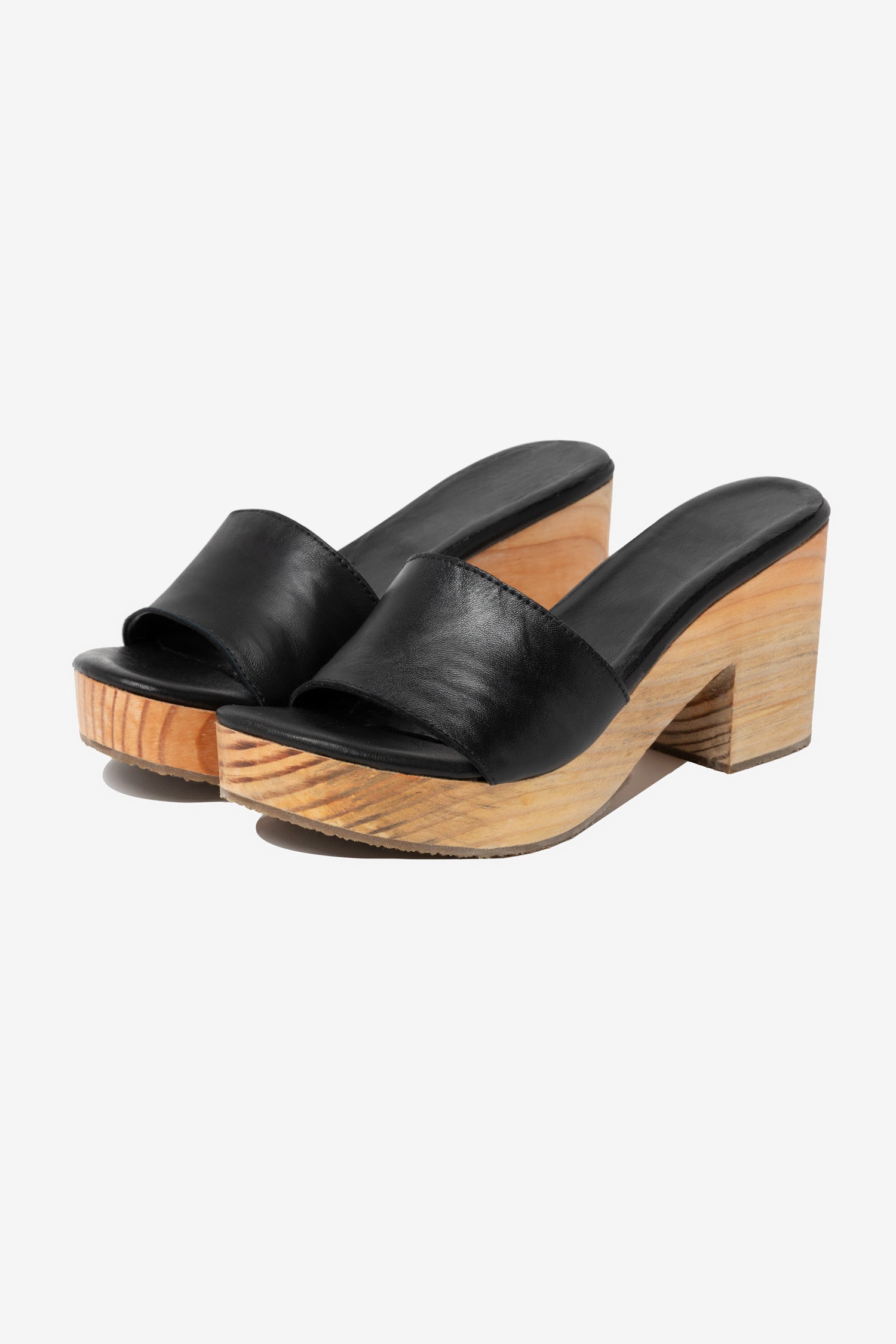 Leather Mule Heel Sandal Black Whitney Leather Buckled Block-Heel