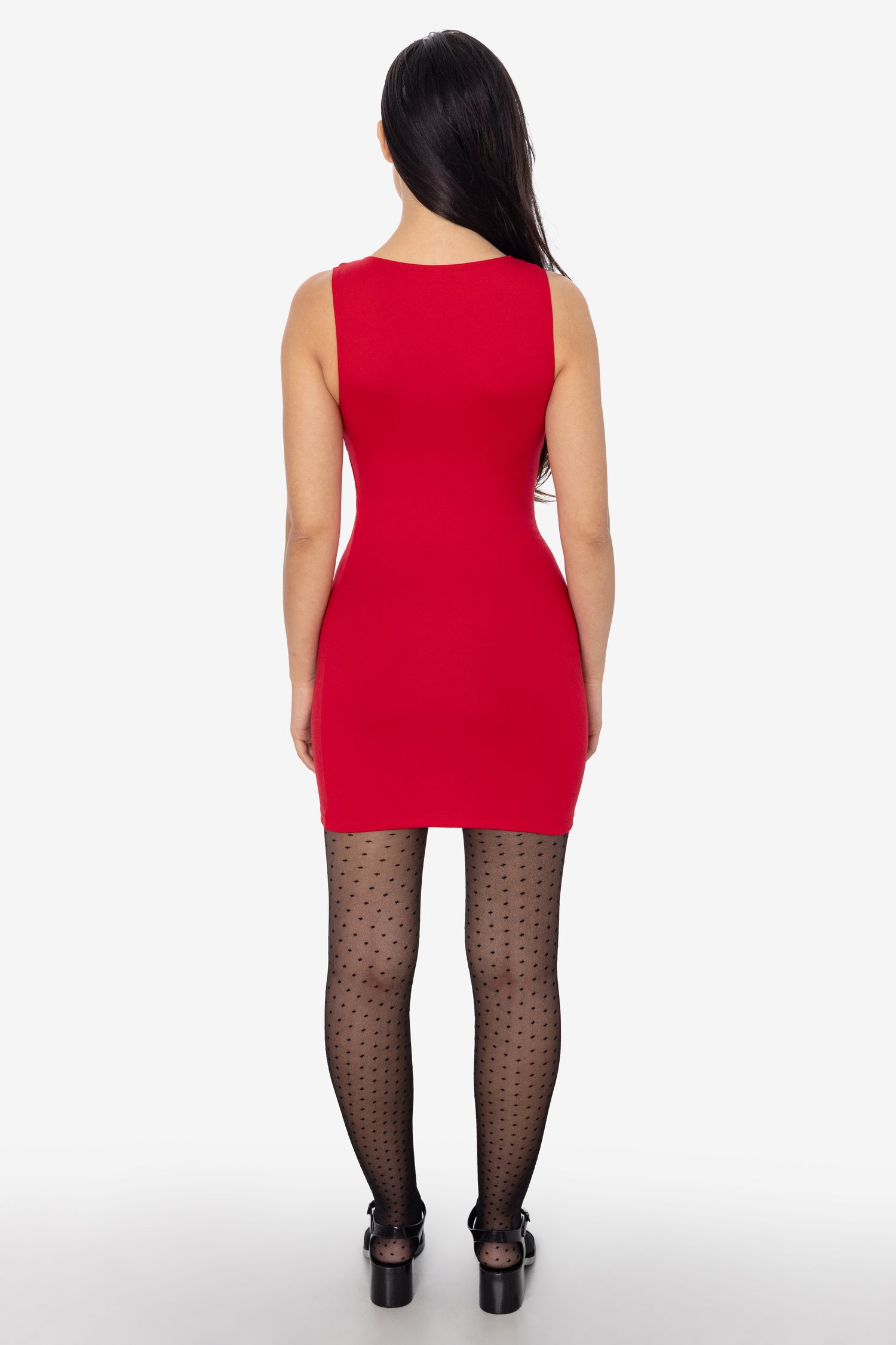 Los Angeles Apparel | Ponte Sleeveless Mini Dress | Crossfront V-Neck | Bodycon Fit | Red