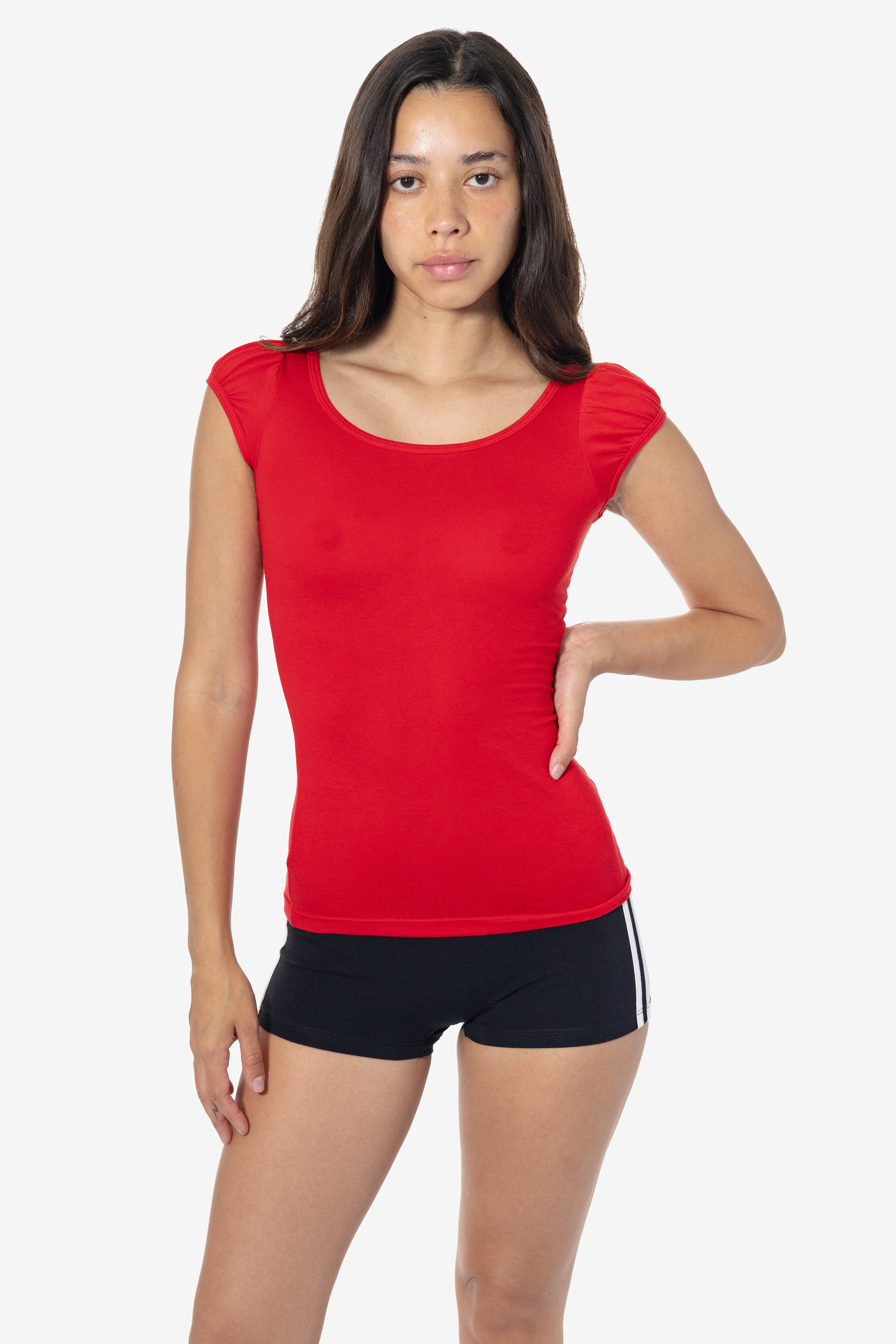 FF382 - Poly Cotton Cap Puff Sleeve Top – Los Angeles Apparel