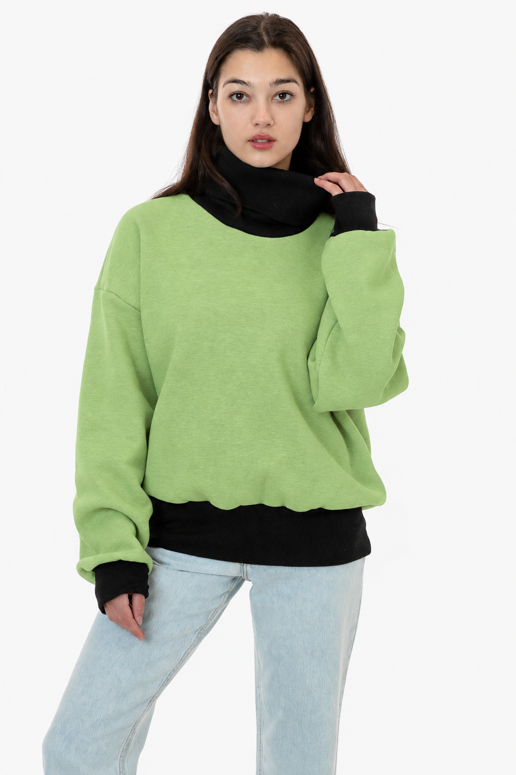 HF-313 - Heavy Fleece Oversized Turtleneck Sweater with Contrast
