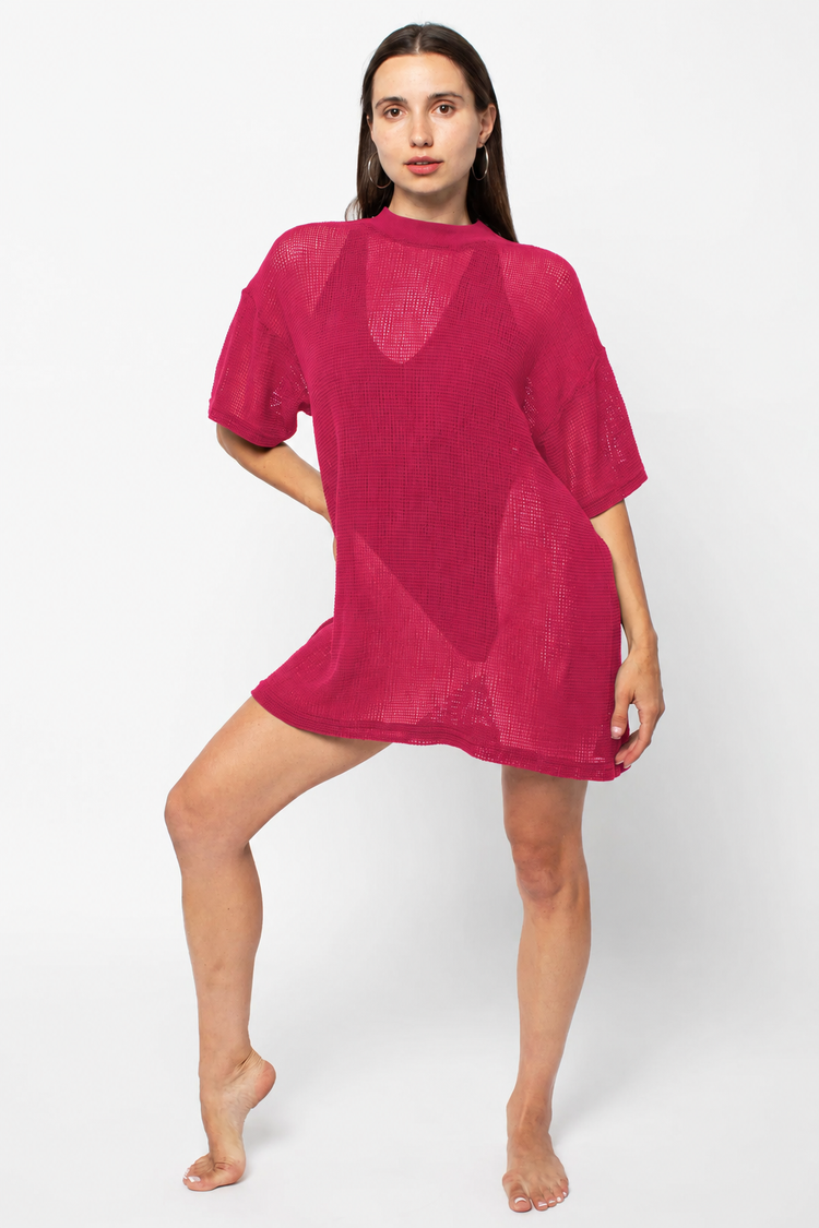 RIN500GD - Cotton Fishnet Mock Neck Big Tee
