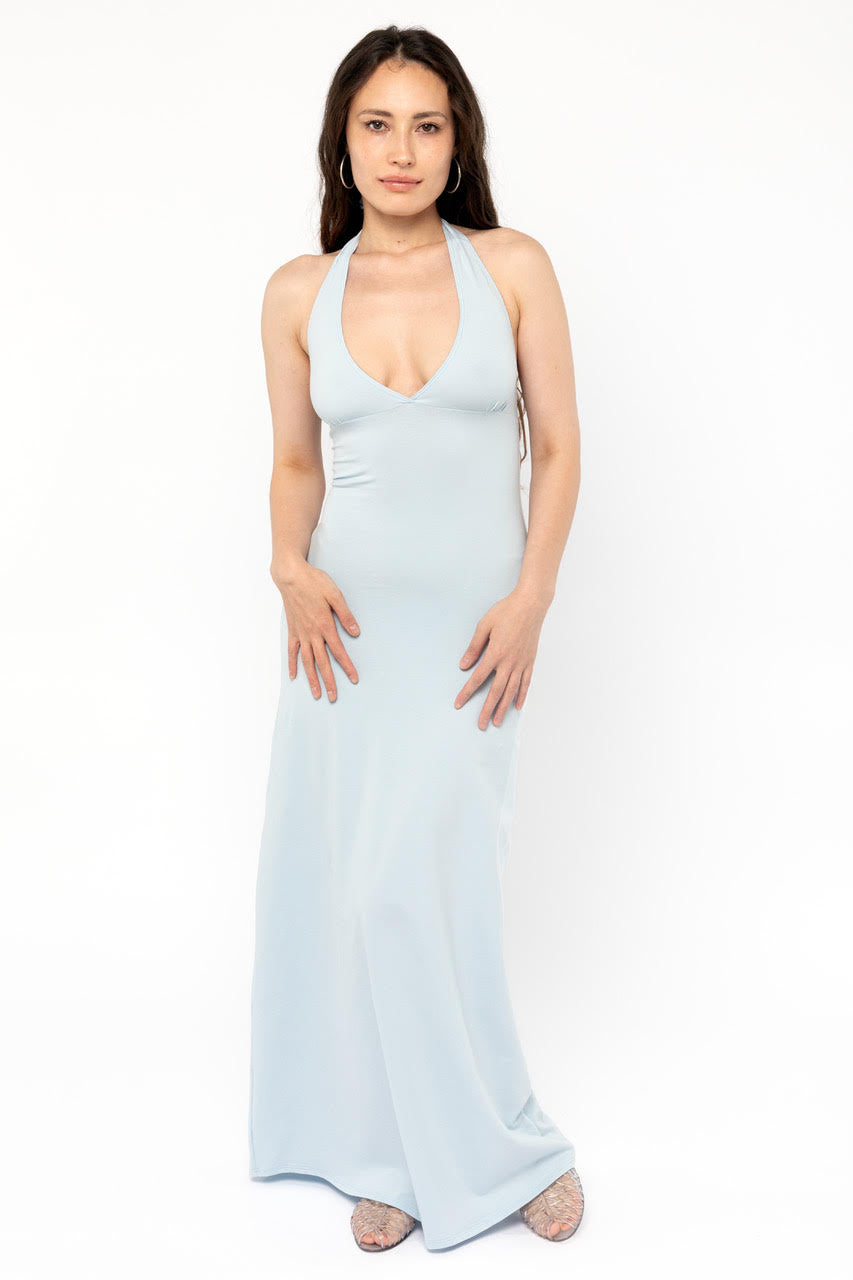 cotton spandex halter dress Rulvian Women's Pleated Halter Neck Maxi Dress with Tied Stretch Bodice Not Lined Elegant Full Length 95% Cotton 5% Spandex, Size: Large