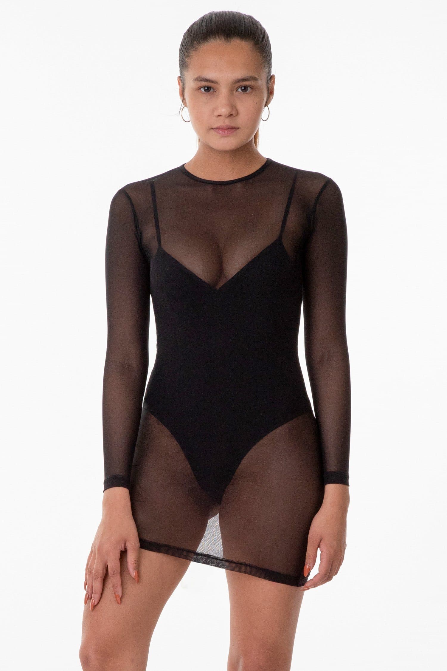 RNS310 - Micro Mesh Long Sleeve Mini Dress Los Angeles Apparel RNS310 - Micro Mesh Long Sleeve Mini Dress Los Angeles Apparel