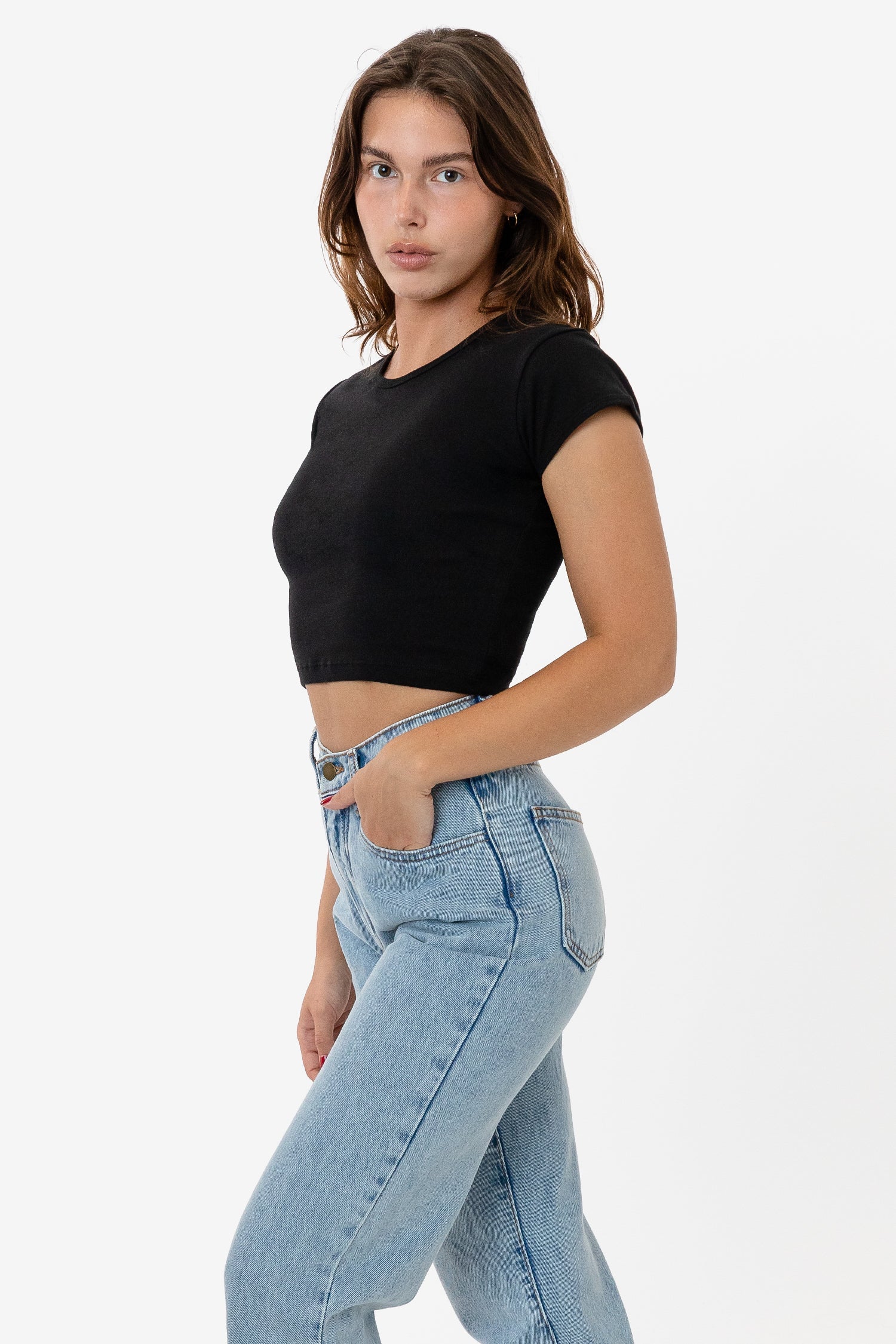 Cropped Short-sleeve Tee In Ribbed Cotton Jersey