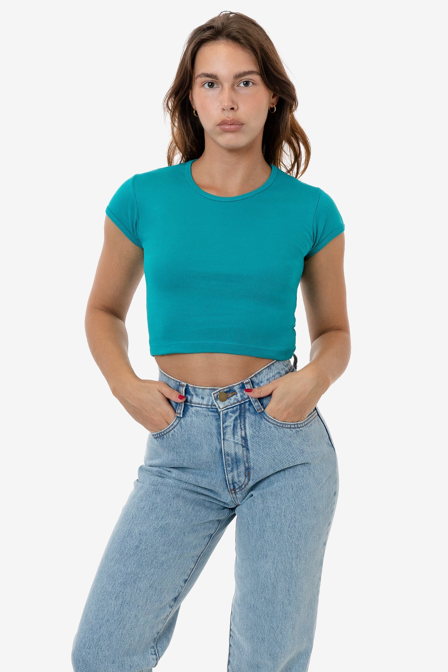 43035 - Cap Sleeve Baby Rib Crop Top – Los Angeles Apparel | T-Shirts