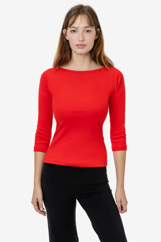Los Angeles Apparel | Garment Dye Long Sleeve Wrap Top for Women in Strawberry Pink, Size Medium