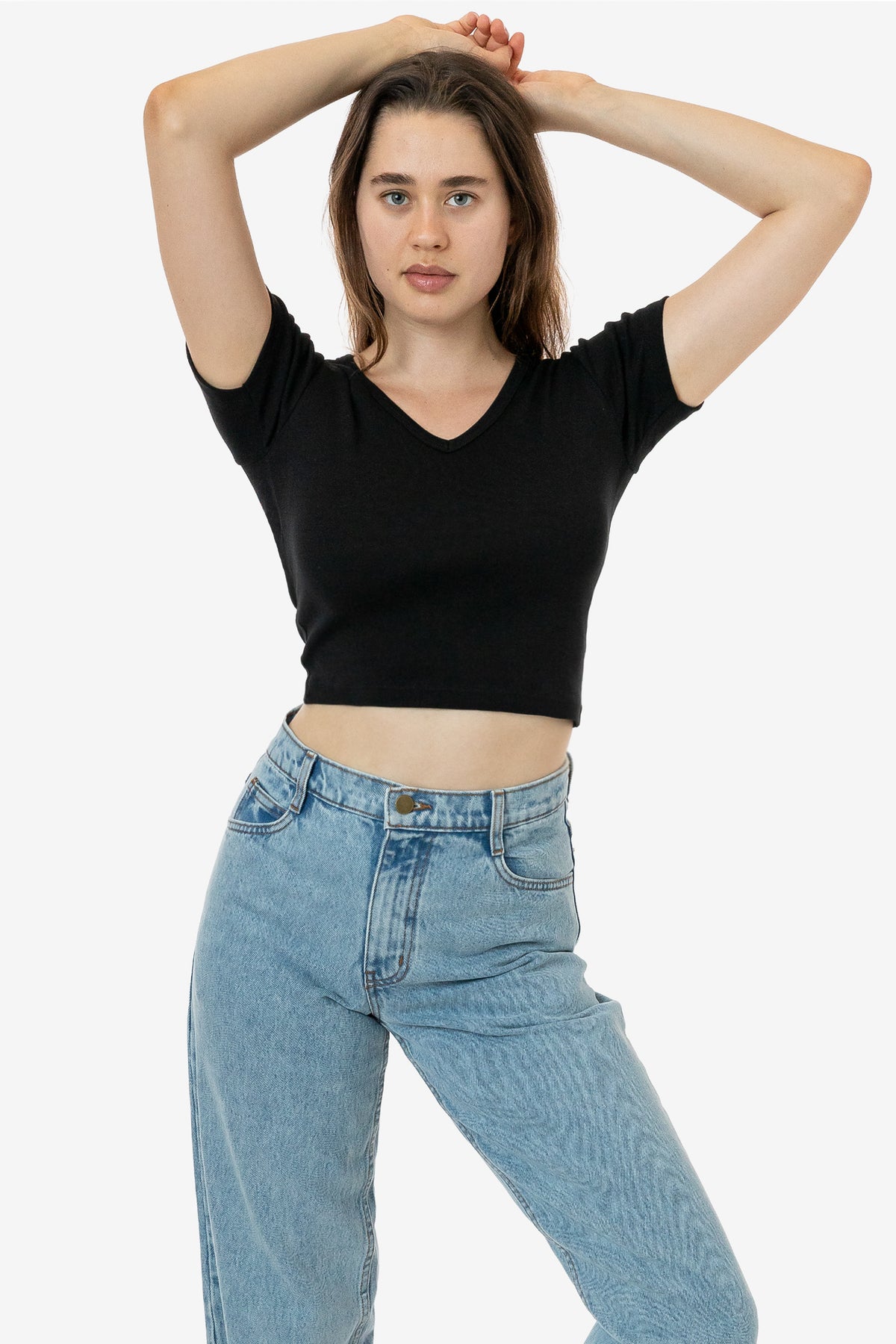Baby Rib V-Neck Crop Tee from Los Angeles Apparel