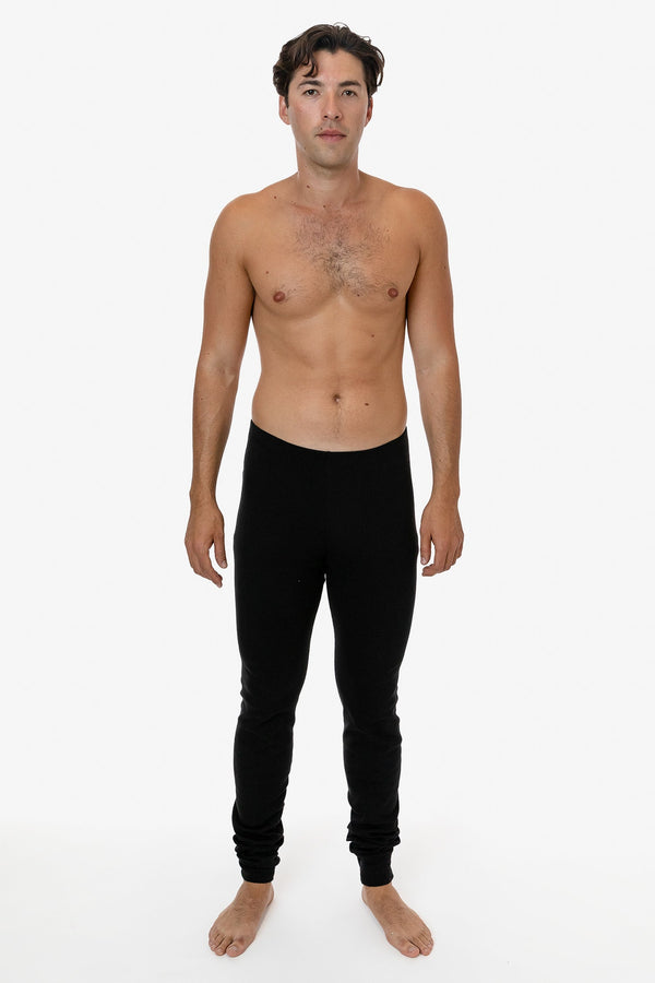 Man wearing black Los Angeles Apparel Baby Rib Long Johns