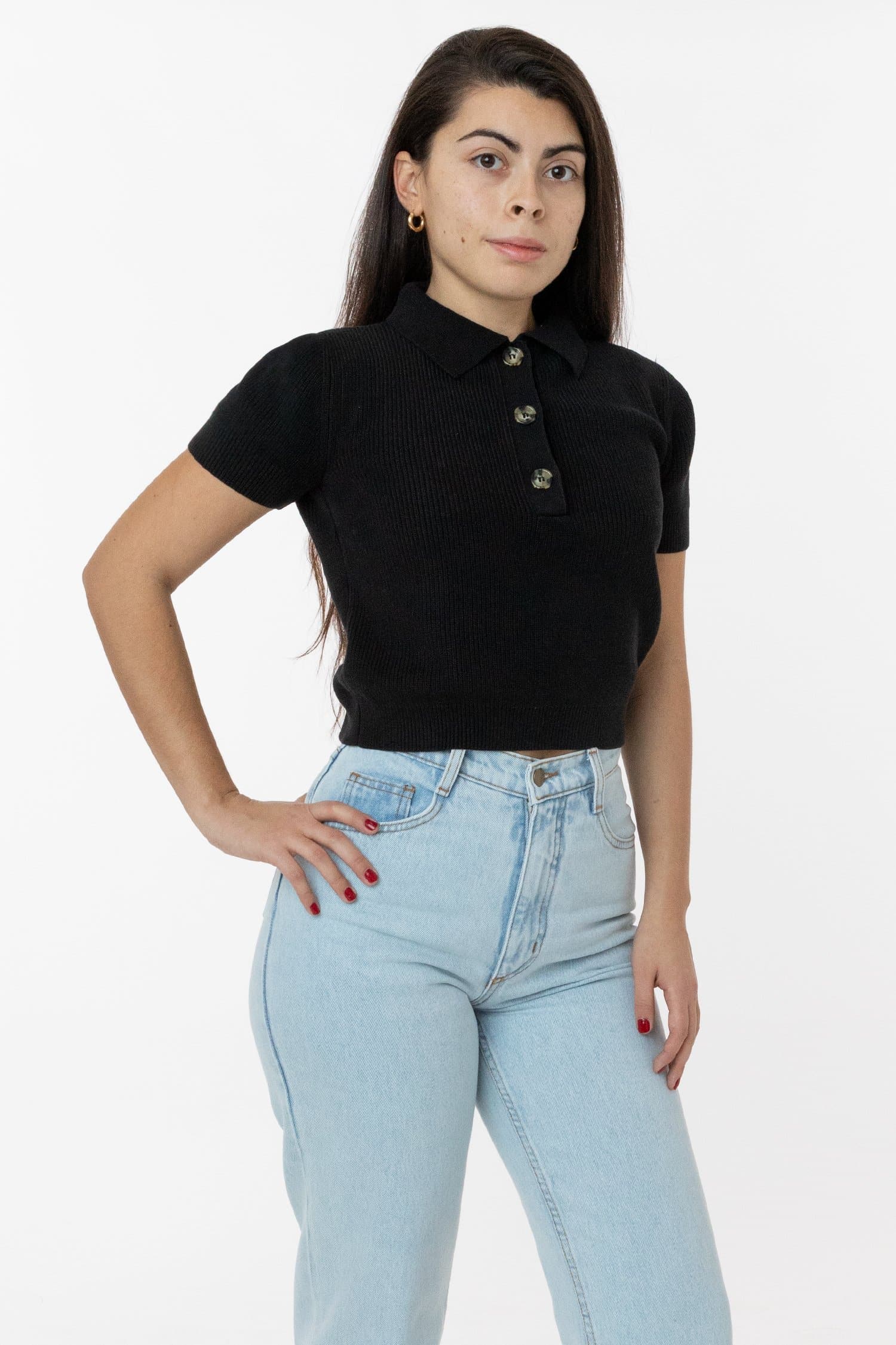 RFK46GD - Cotton Short Sleeve Cropped Polo Sweater