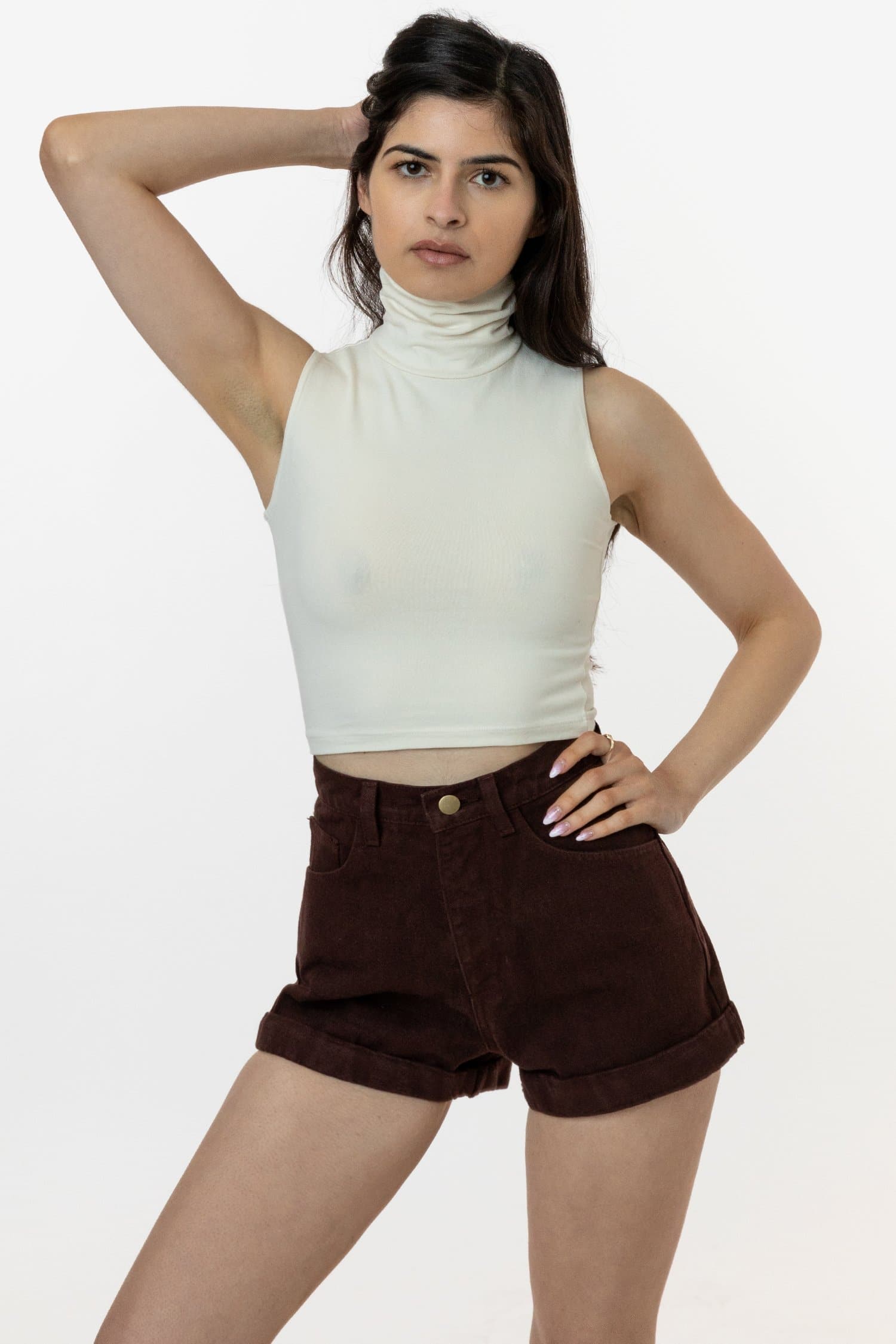 83073GD Garment Dye Sleeveless Turtleneck Crop Top Los Angeles