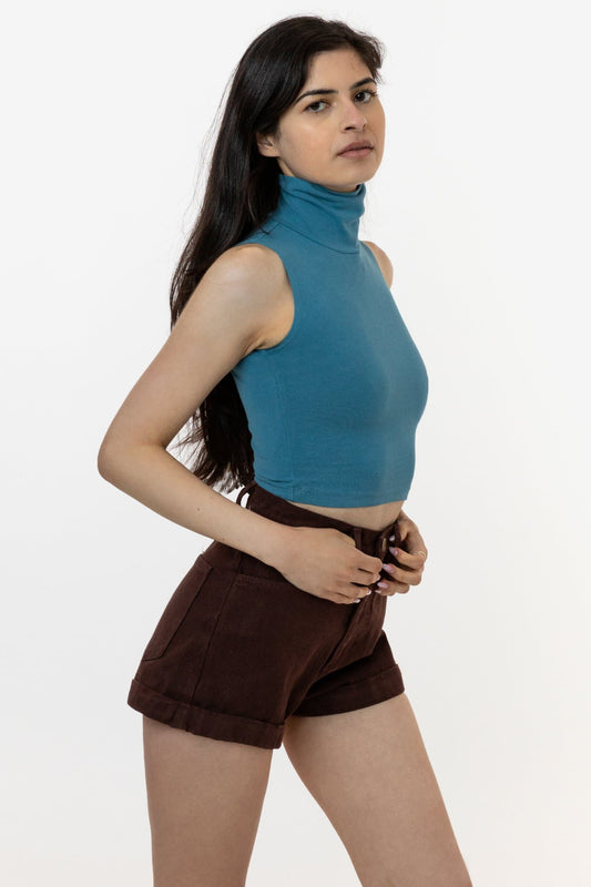 Cross Colours Mineral Wash Velour Crop Tank Top - Mineral Navy