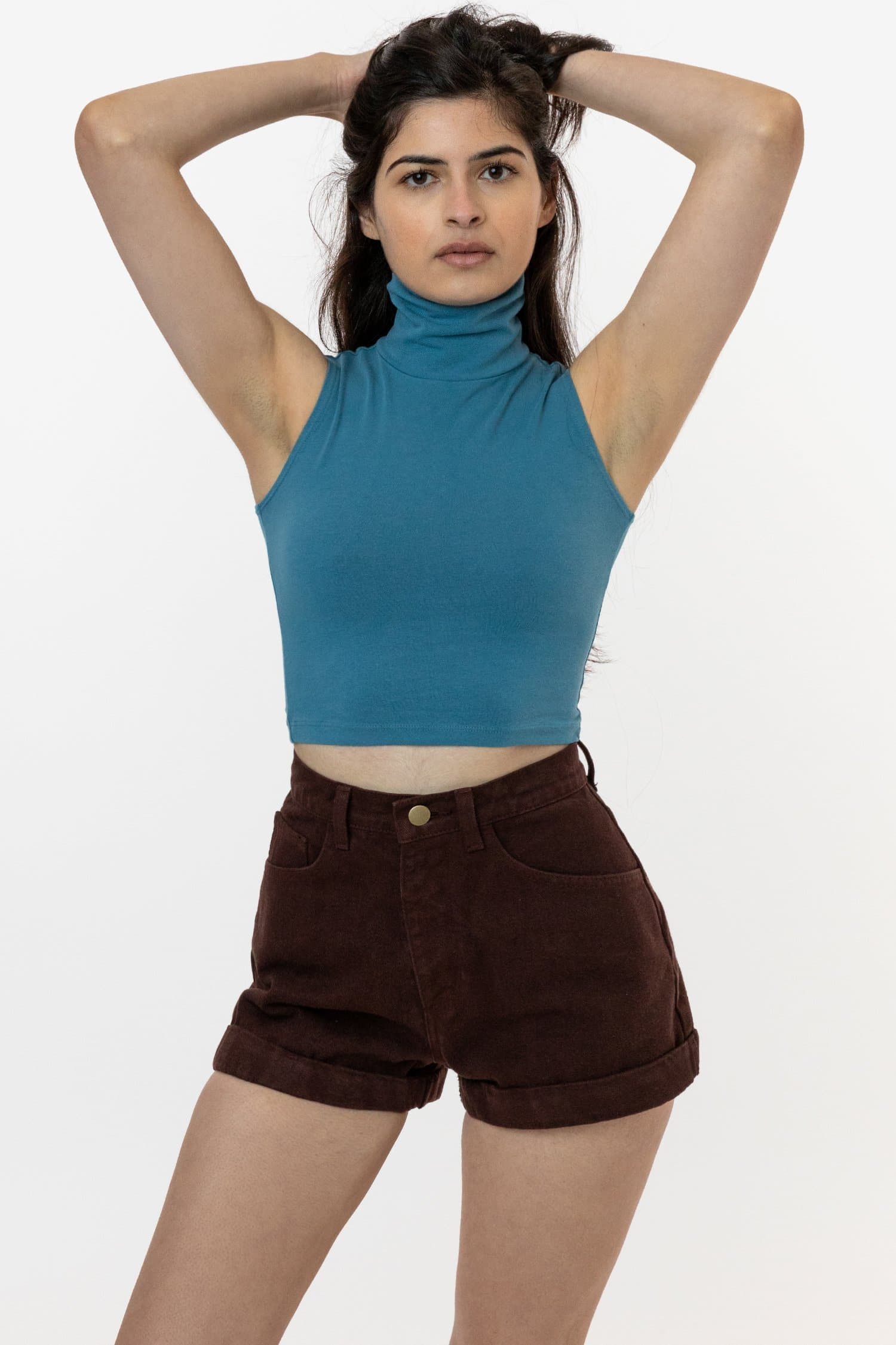 Blue turtleneck store crop top