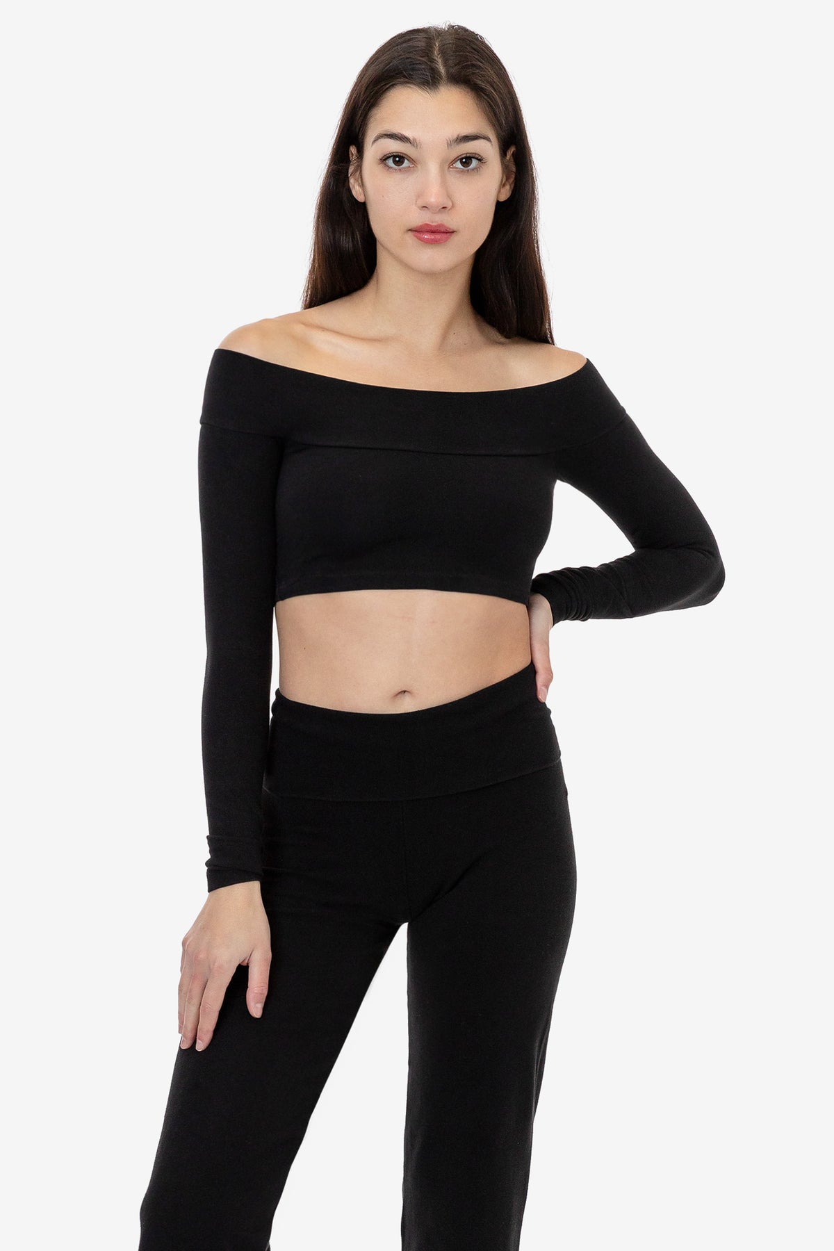 Off-Shoulder Long Sleeve Crop Top from Los Angeles Apparel