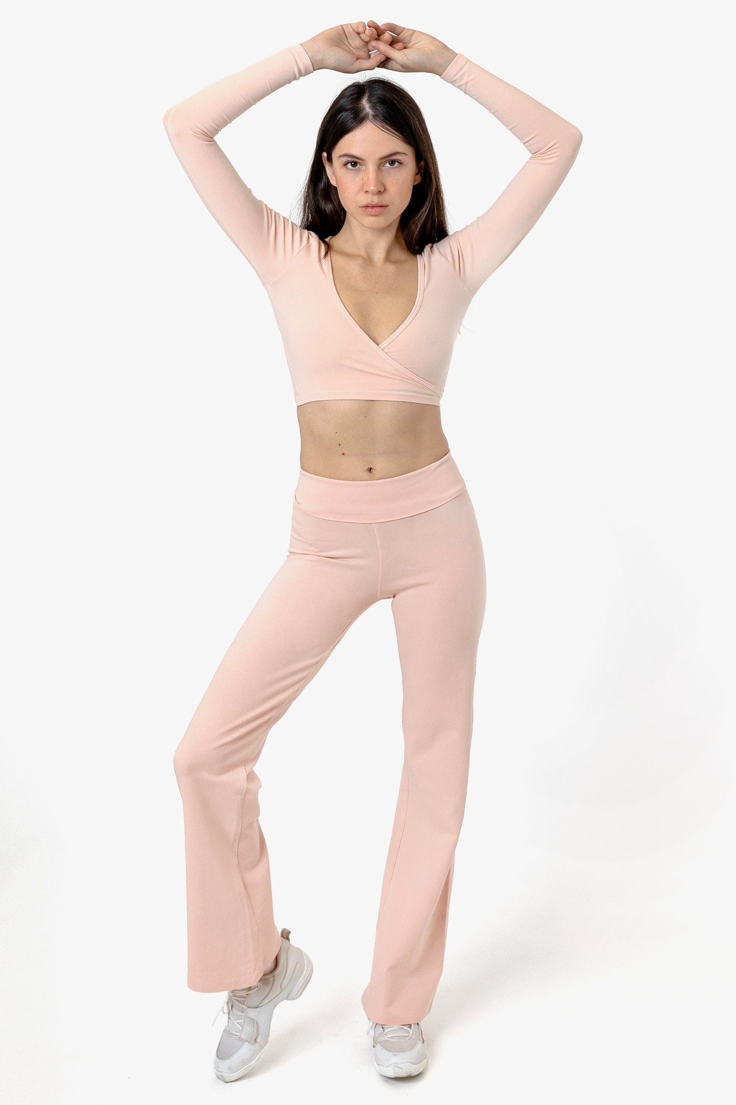 Los Angeles Apparel | Garment Dye Long Sleeve Wrap Top for Women in Strawberry Pink, Size Medium