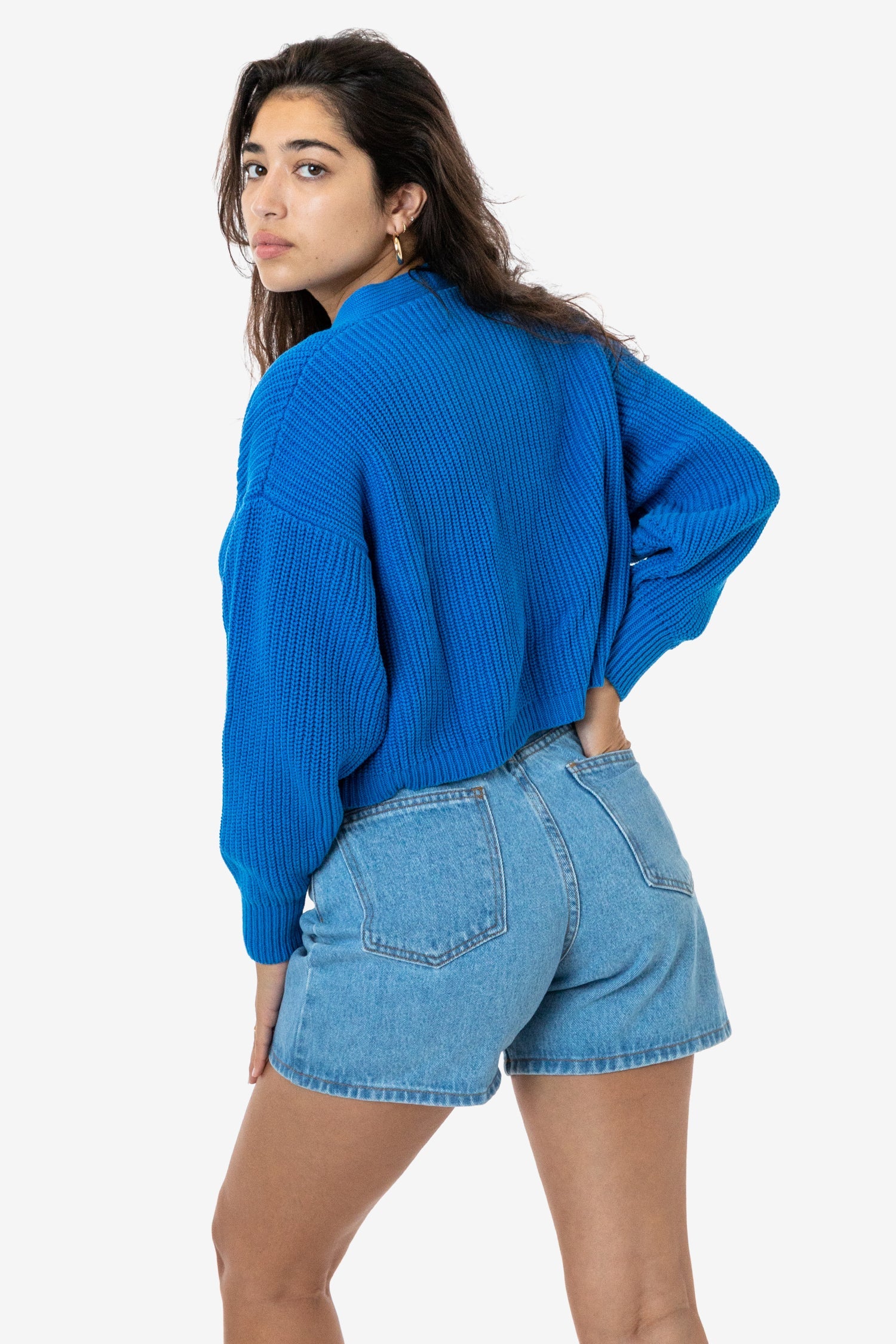 Los Angeles Apparel | Fisherman Cropped Cardigan for Women in Bright Orange