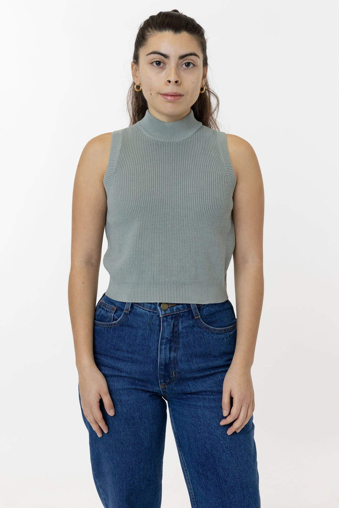 RFK45GD - Cotton Knit Sleeveless Mock Neck Sweater – Los Angeles Apparel