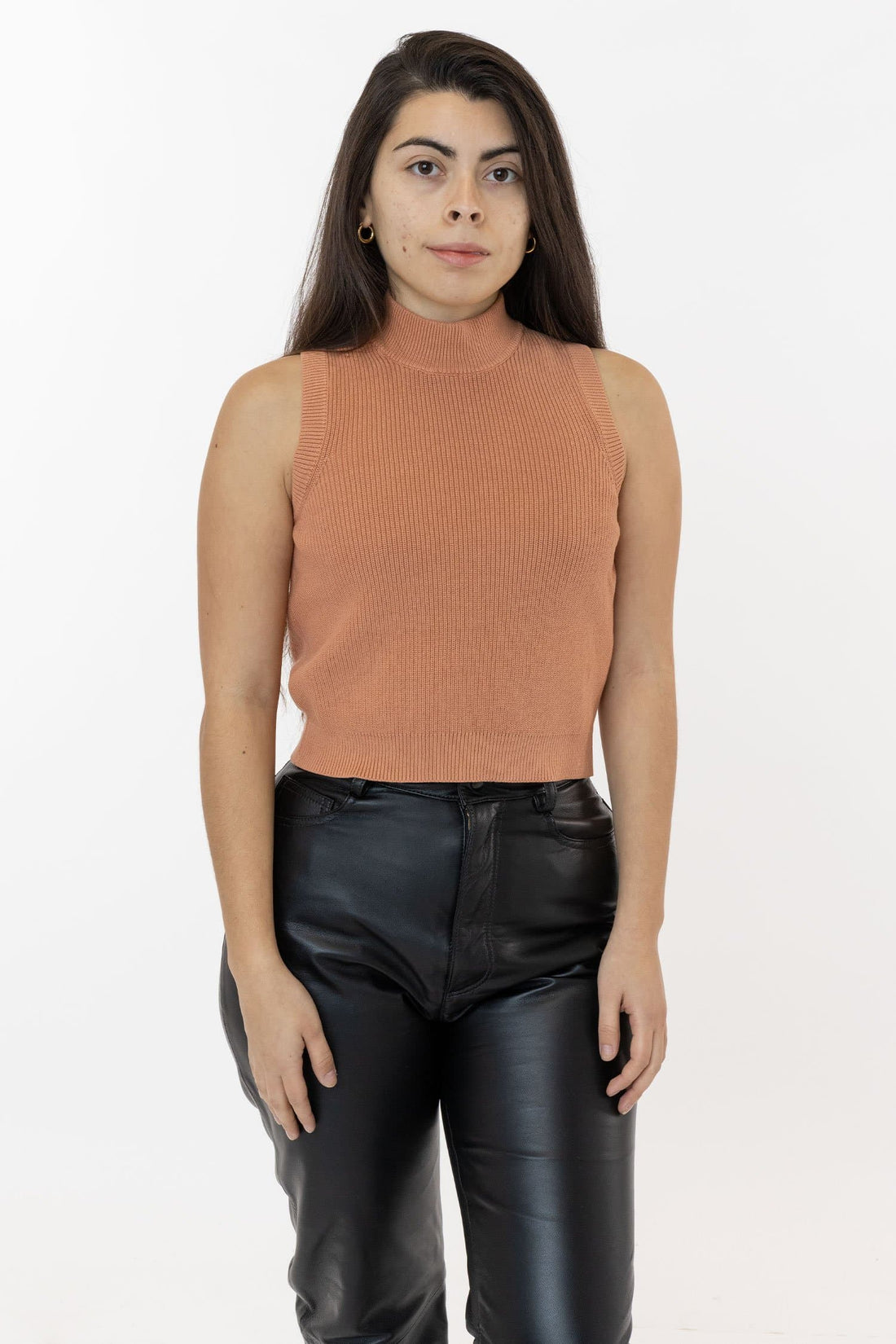 RFK45GD - Cotton Knit Sleeveless Mock Neck Sweater – Los Angeles Apparel