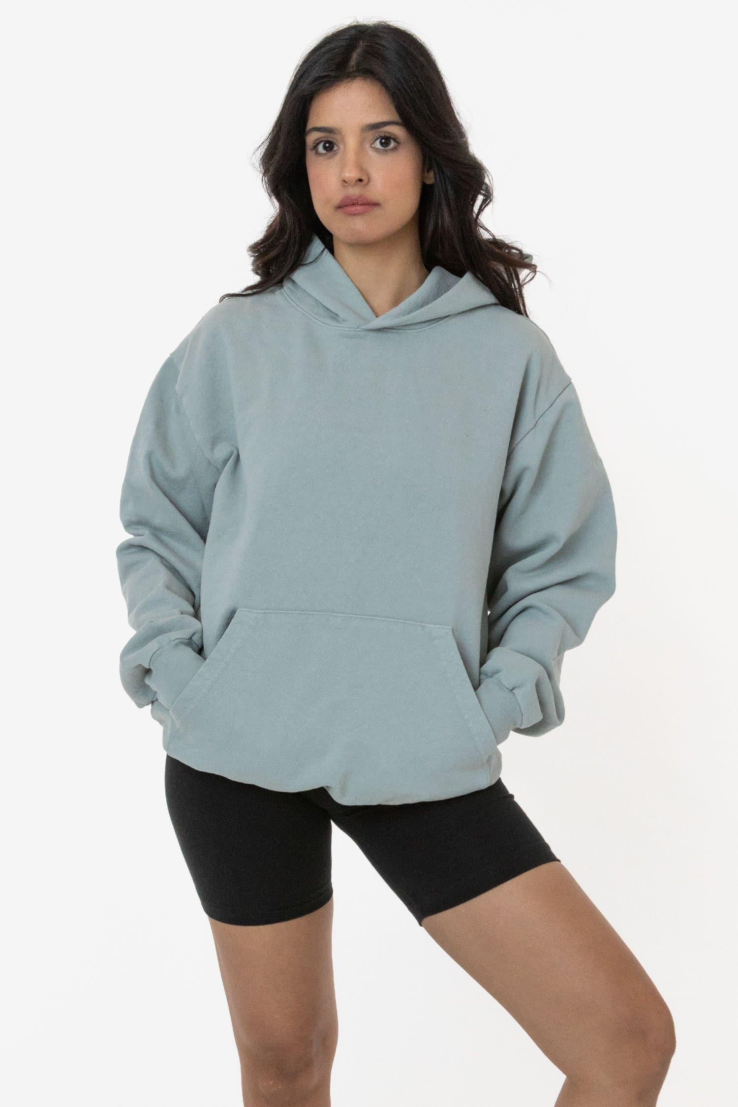 Los Angeles Apparel | Garment Dye Heavy Fleece Hooded Pullover Sweatshirt (New & Now) for Men in Dolphin Blue, Size Medium