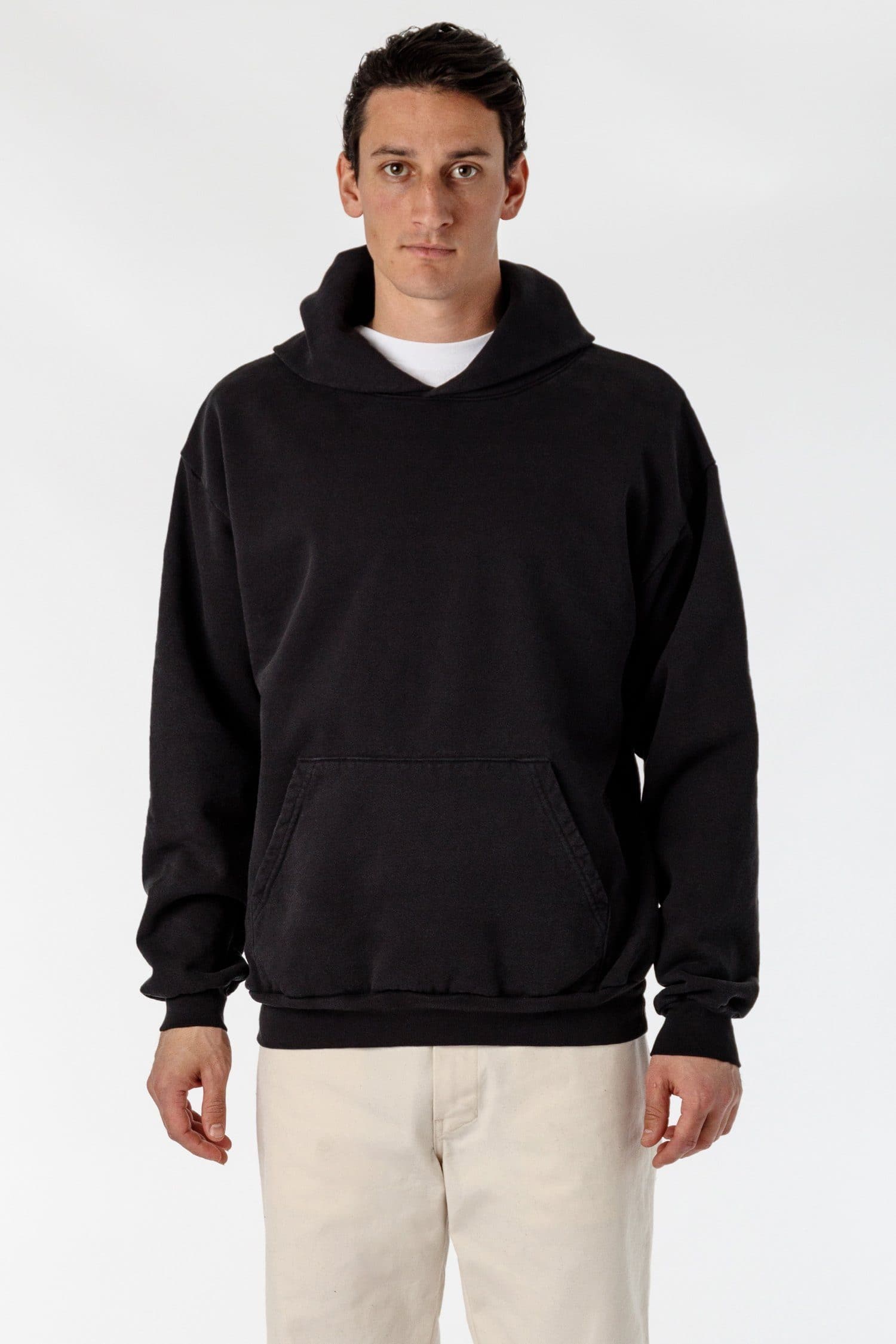 Los Angeles Apparel | Garment Dye Heavy Fleece Hooded Pullover Sweatshirt for Men in Black, Size Large