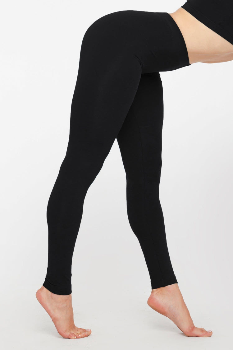 NCL32-Black-XS Cotton Spandex Solid Leggings Made in USA-Black, XS