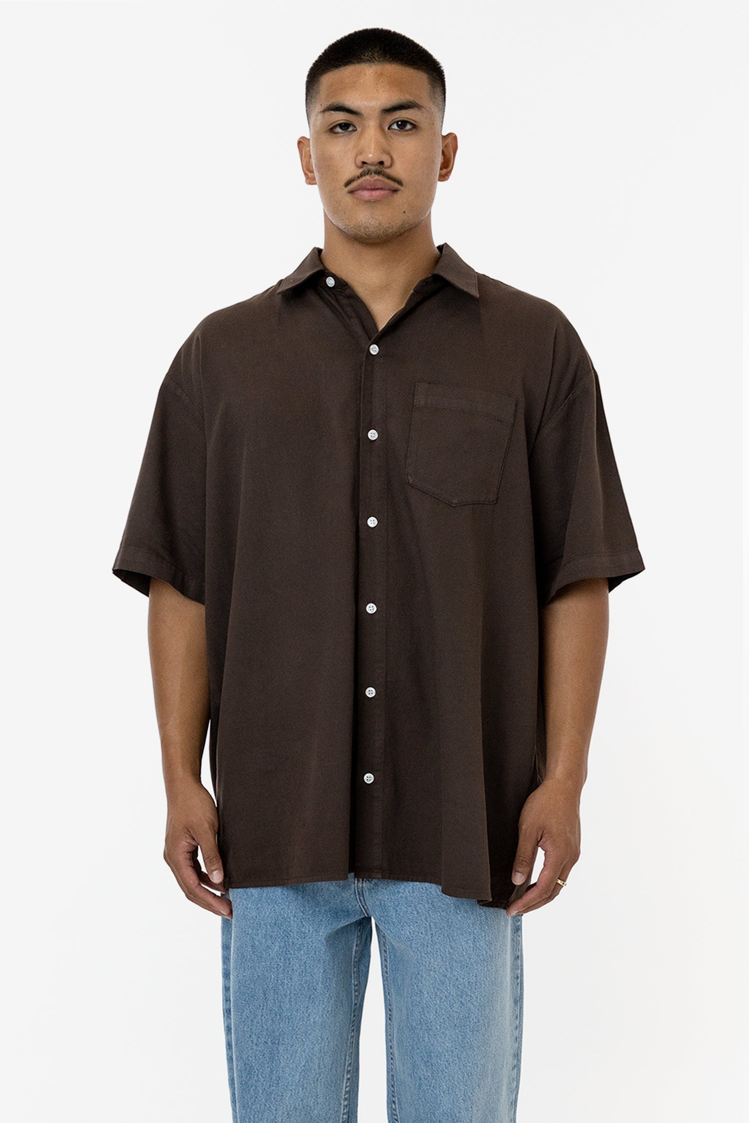 Los Angeles Apparel | Cotton Twill Casual Button Up Shirt In Chocolate, Size Small Los Angeles Apparel | Cotton Twill Casual Button Up Shirt In Chocolate, Size Small