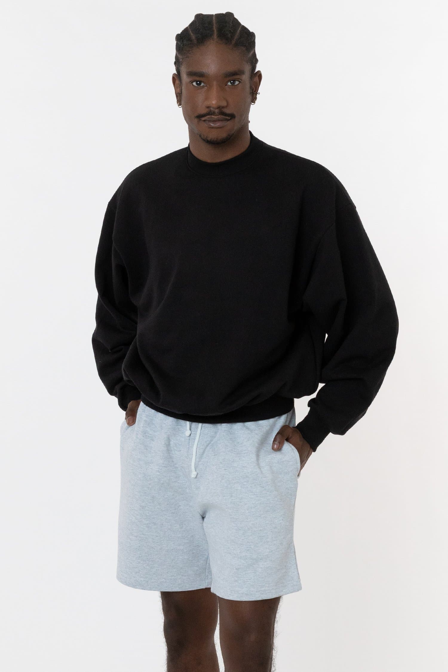 Los Angeles Apparel | Garment Dye Heavy Fleece Pullover Crewneck Sweatshirt for Men in Off Black, Size Large