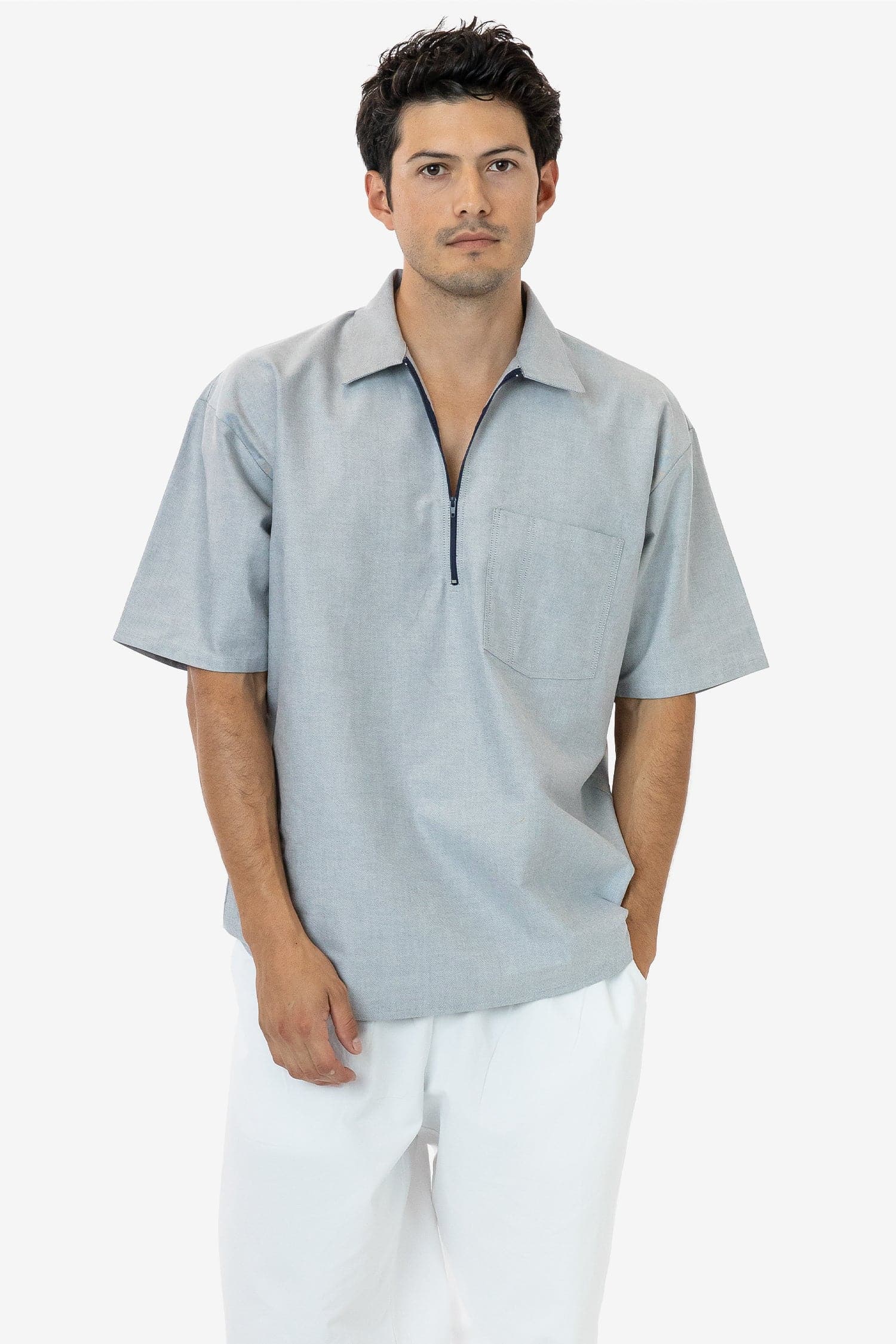 RCP409 - Oxford Zip-Up Work Shirt, White / S RCP409 - Oxford Zip-Up Work Shirt, White / S