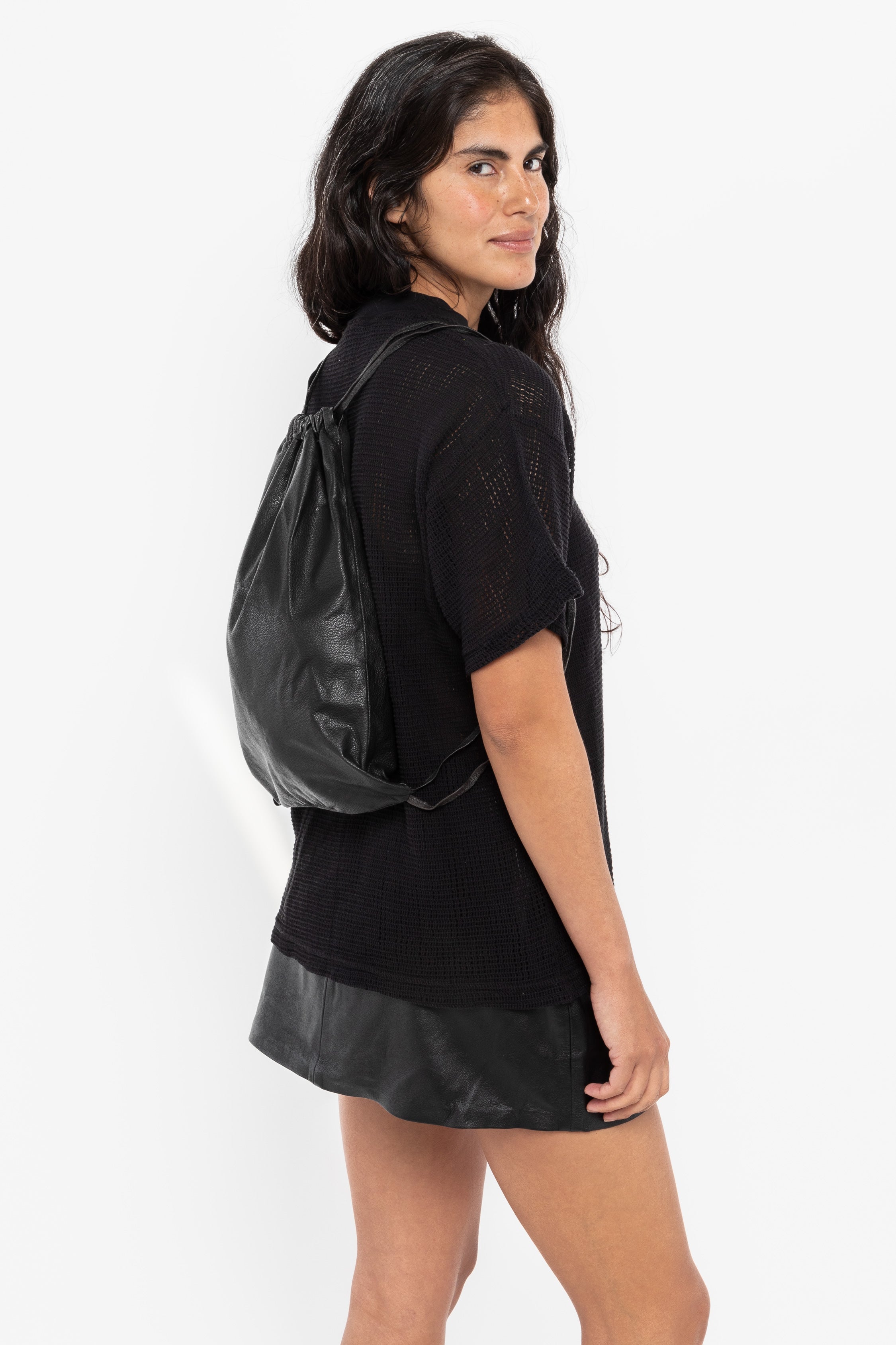Los Angeles Apparel | Leather Drawstring Backpack in Mustang