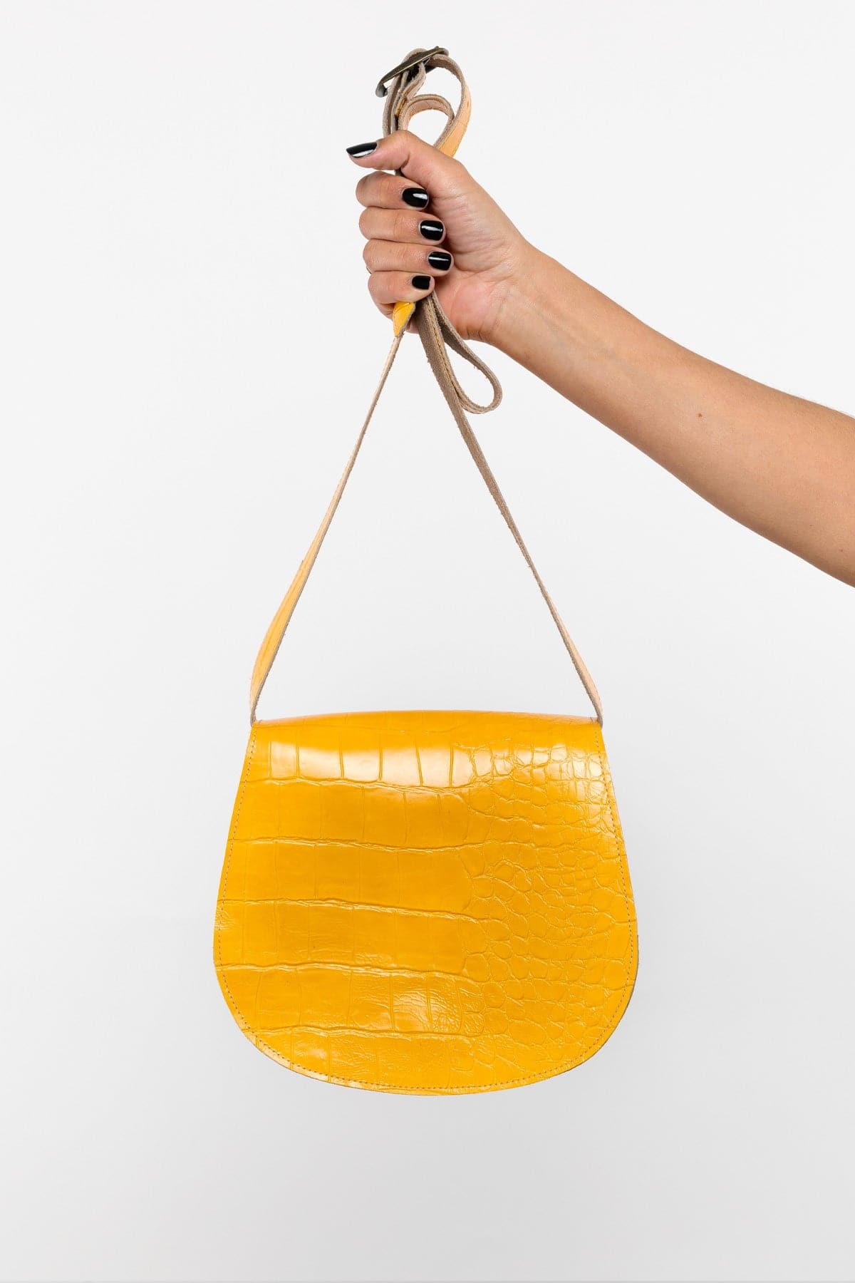 Los Angeles Apparel | Classic Leather Saddle Bag for Women in Yellow Crocodile