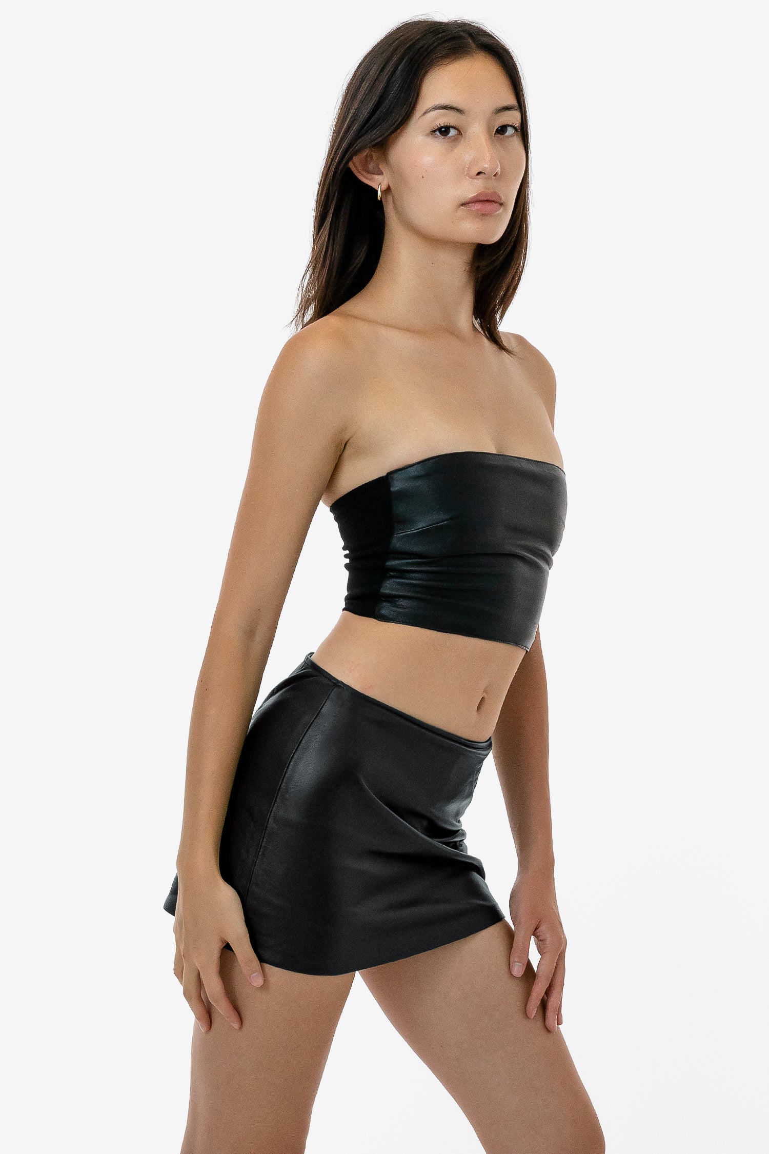Wholesale Faux Leather Tube Top With Feathers & Mini Skirt Set