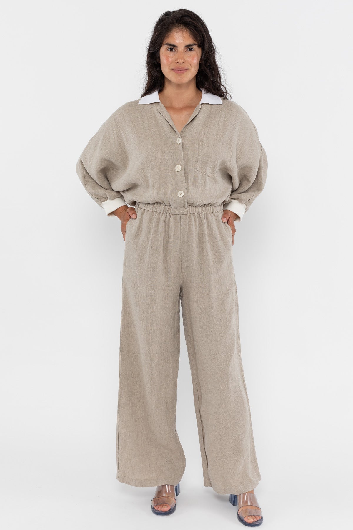 RLIN512GD - Linen Jumpsuit with Cotton Rib – Los Angeles Apparel