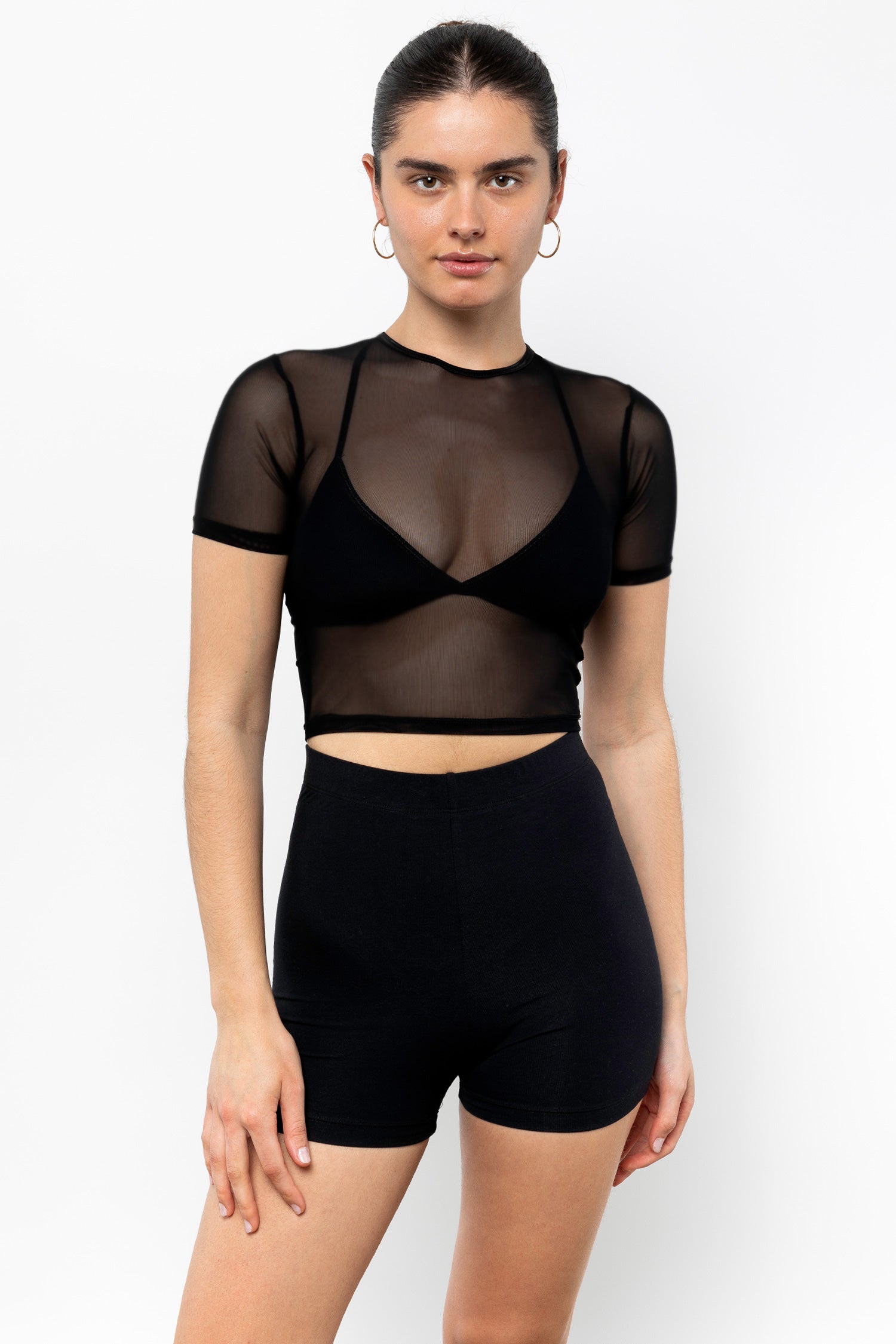 Womens mesh crop top sales