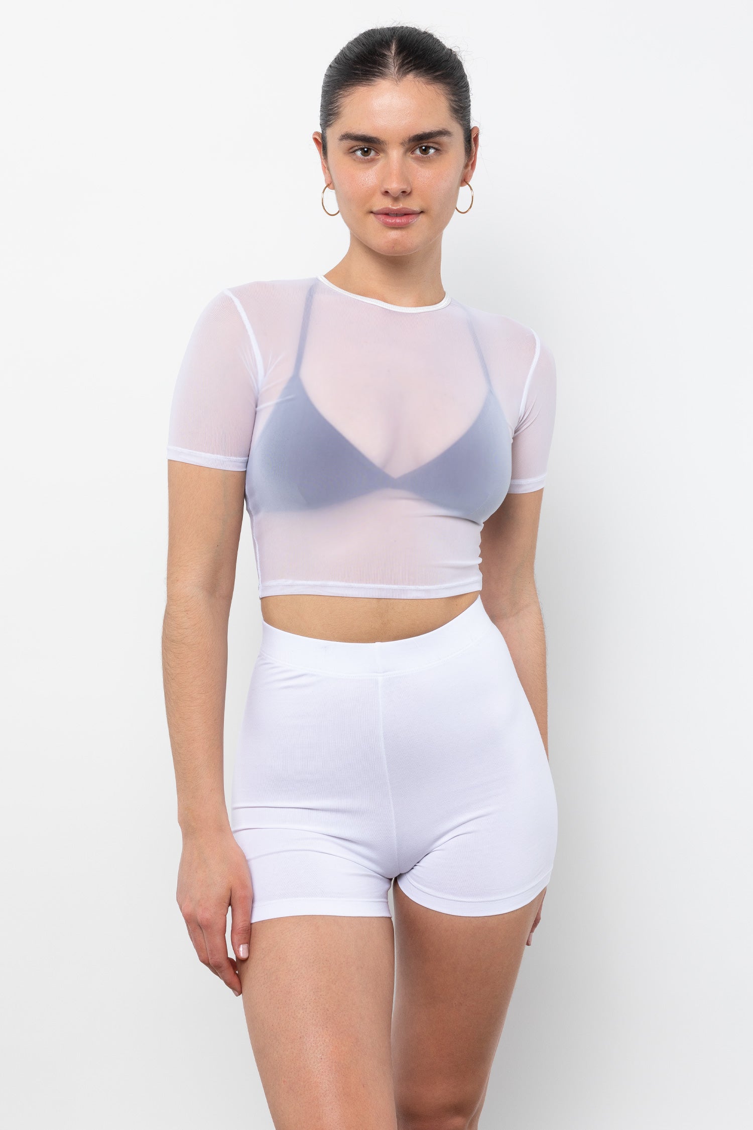 American Apparel Women's Nylon Spandex Micro-Mesh Triangle Cross-Back Bra  Size M Nude at  Women's Clothing store: Bras