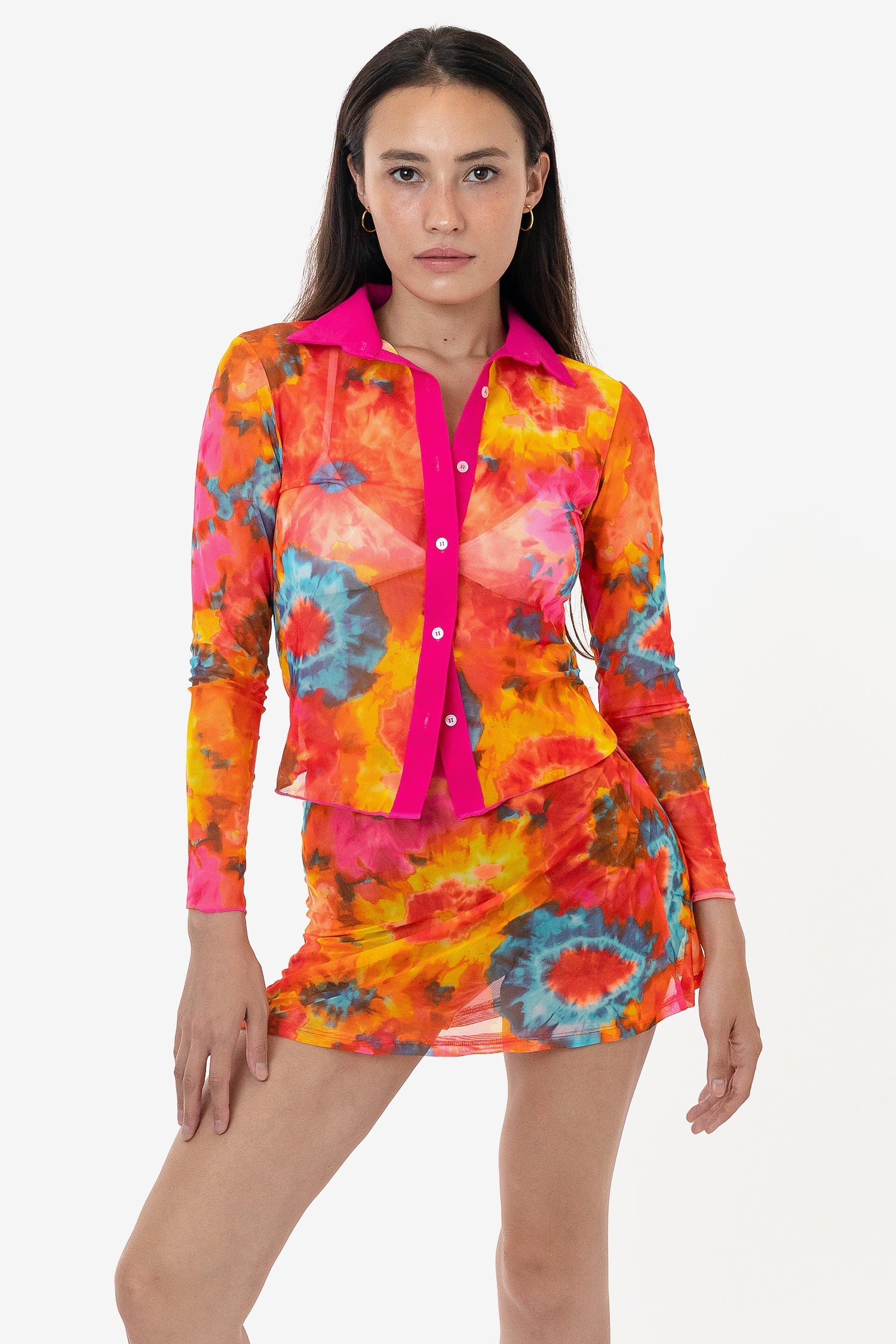 RNS745P - Printed Micro Mesh Long Sleeve Button Up – Los Angeles