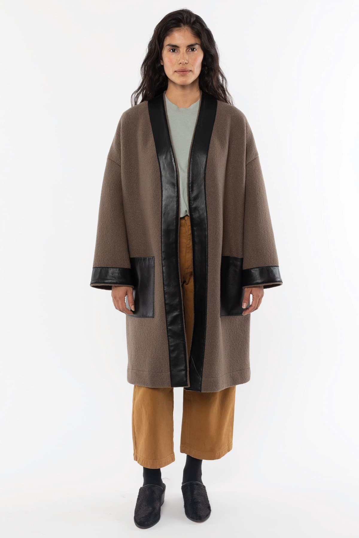 RWL100 - Wool Coat with Leather Trim – Los Angeles Apparel
