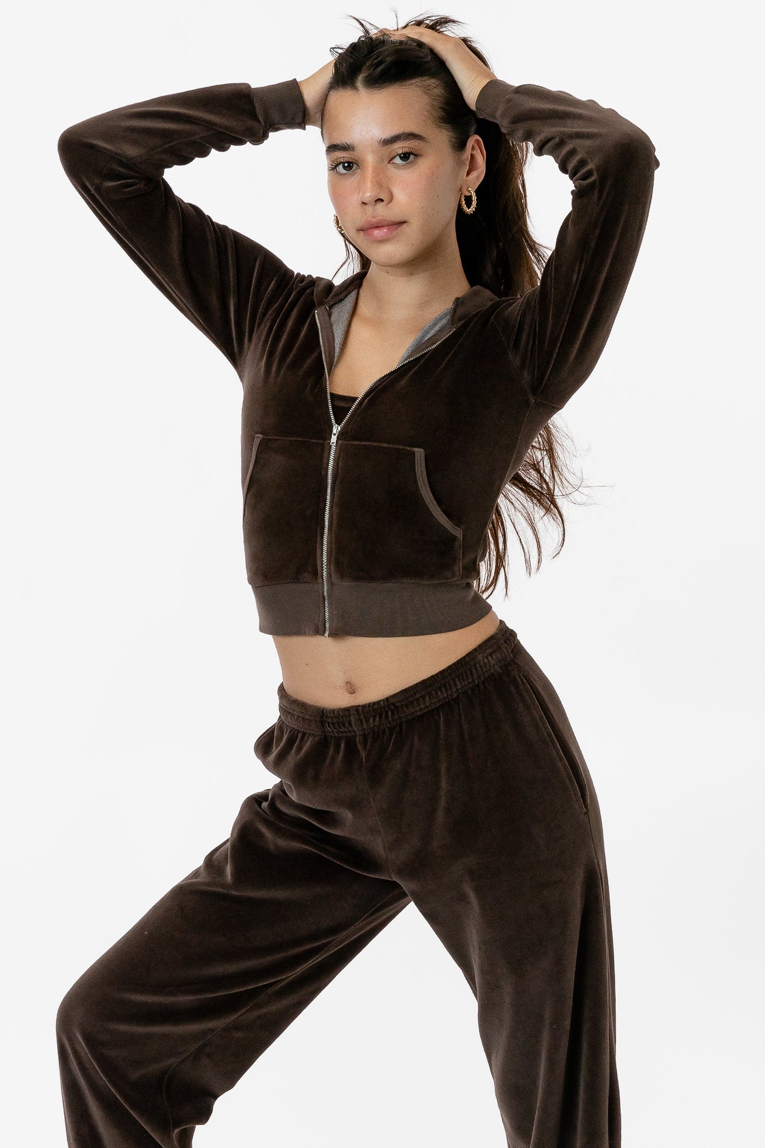 Velvet crop best sale hoodie zip up