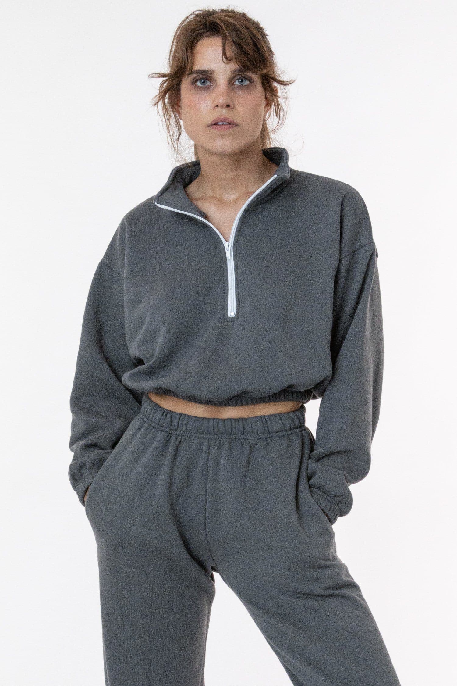 Crop selling top jacket sweater & drawstring waist sweatpants set Los Angeles Apparel