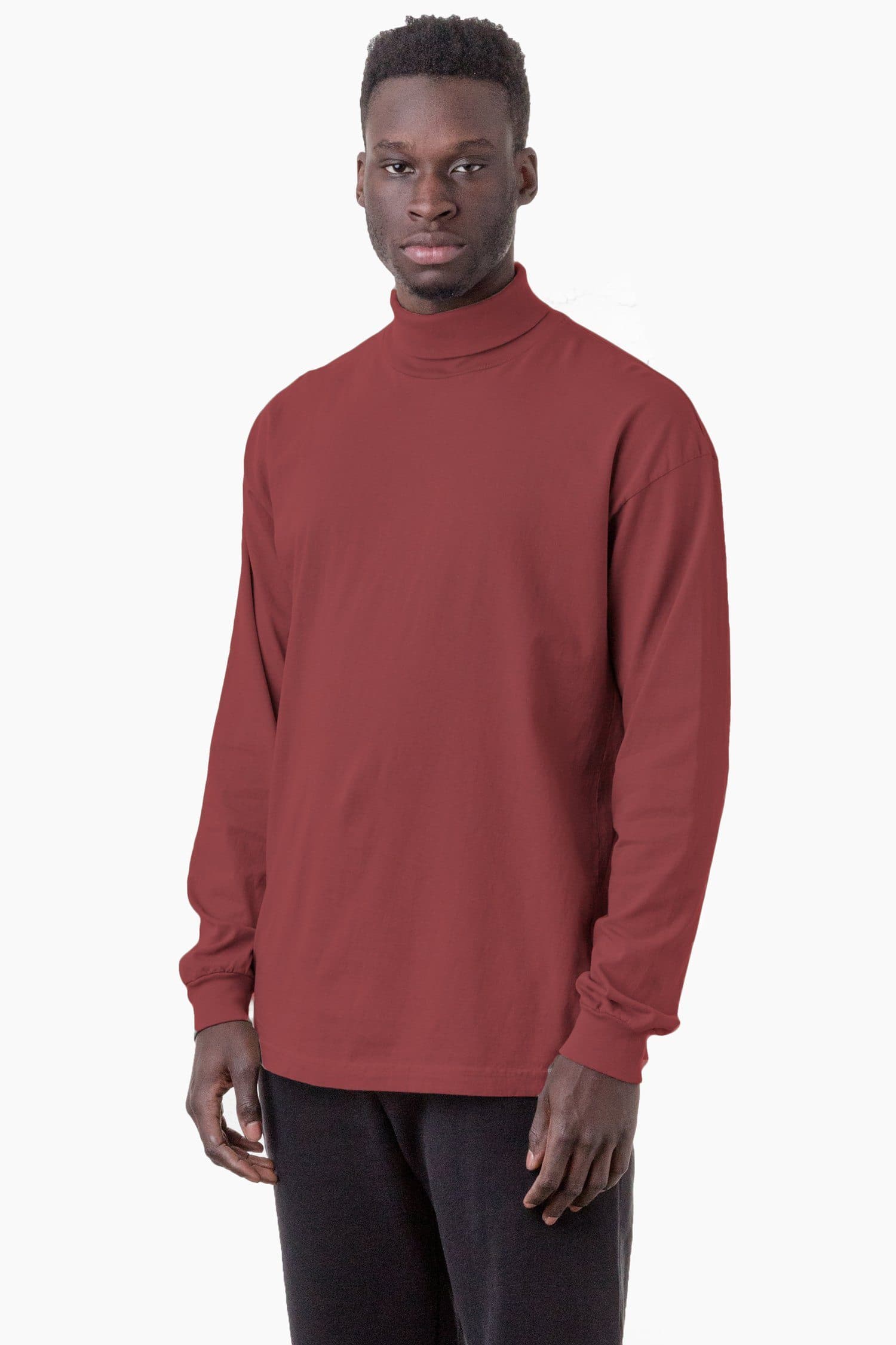Los Angeles Apparel | Long Sleeve Garment Dye Turtleneck in Black, Size Medium