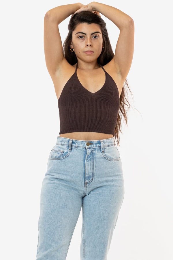 RFK406 - Viscose Nylon Cropped V-Neck Halter Top – Los Angeles Apparel