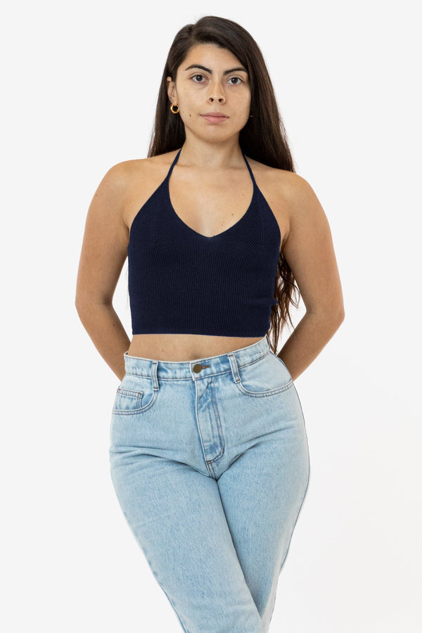 RFK406 - Viscose Nylon Cropped V-Neck Halter Top – Los Angeles Apparel