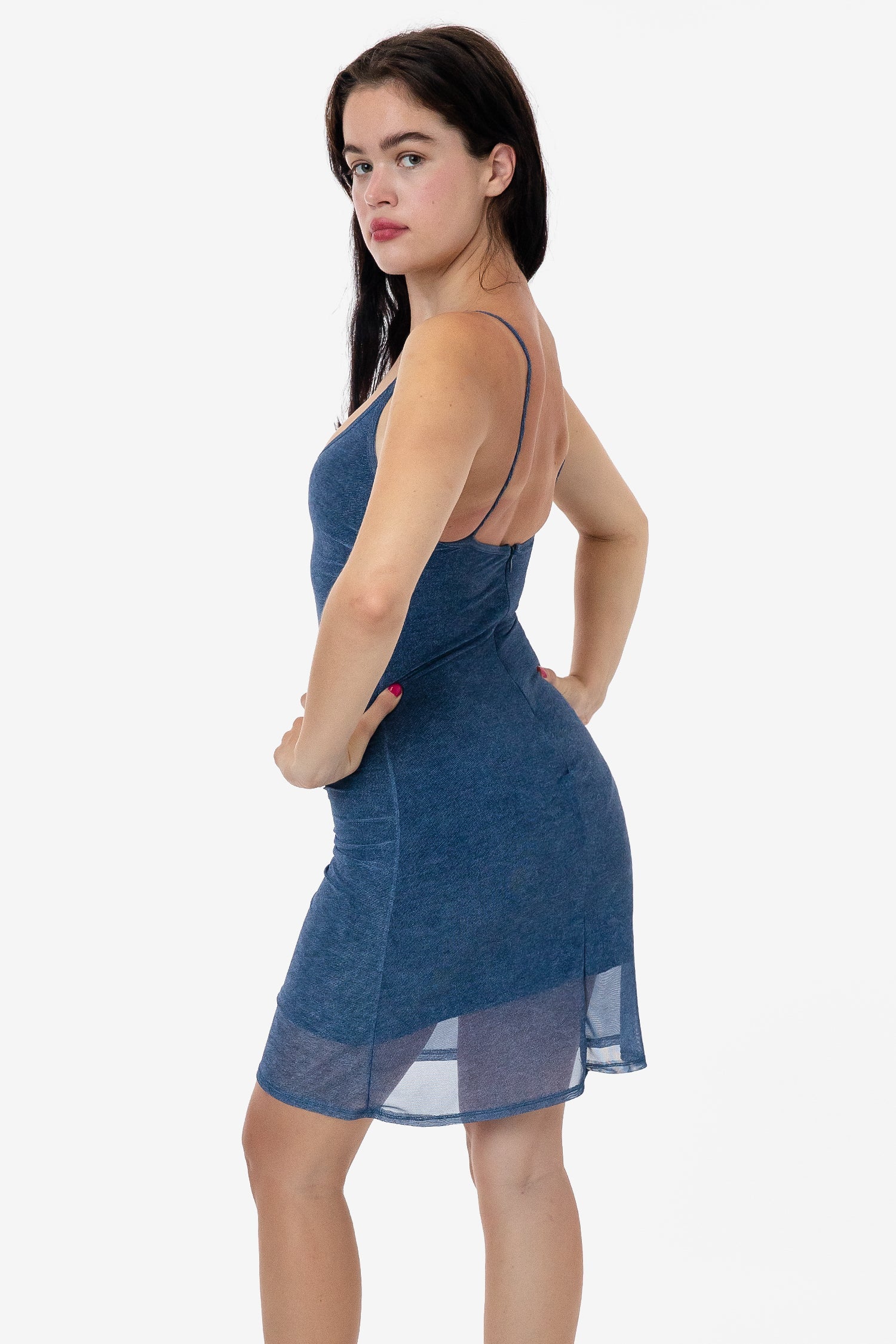 denim mesh dress Dayna Hooded Mesh Maxi Dress - Denim