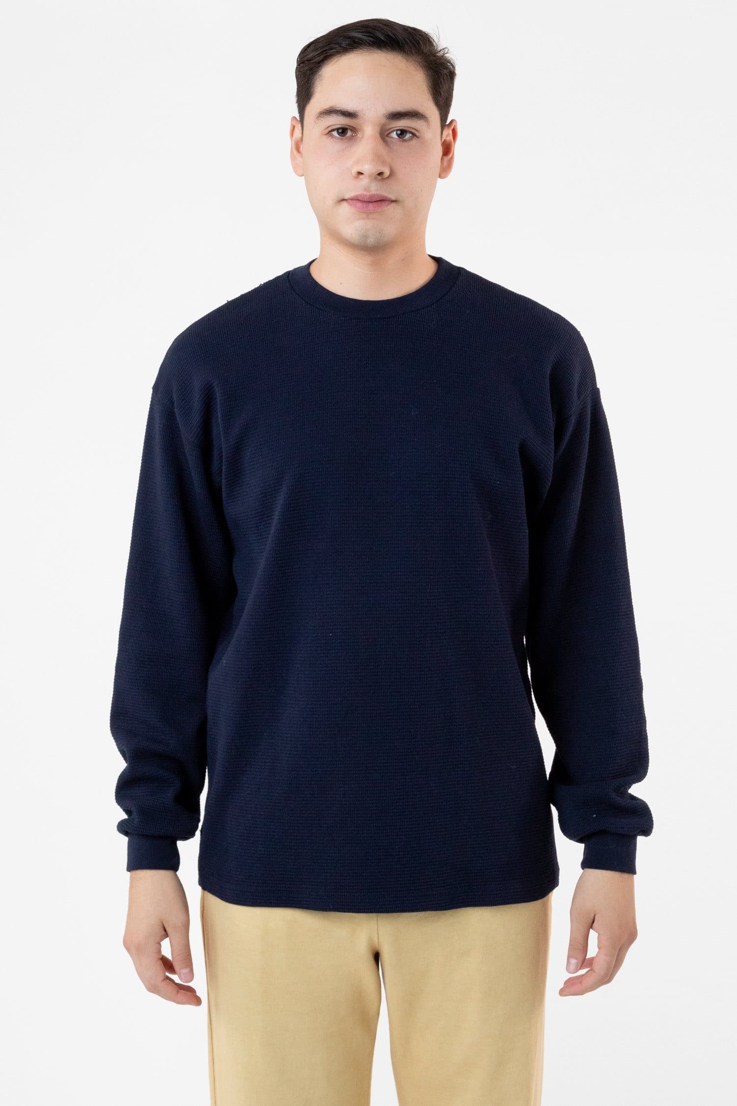 Cotton Thermal Cuffed Long Sleeve Crew in Powder Blue