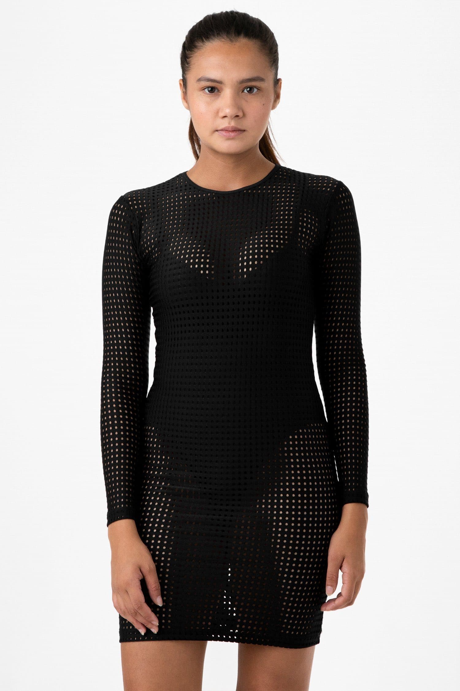RNS309 - Long Sleeve Circle Mesh Dress Los Angeles Apparel RNS309 - Long Sleeve Circle Mesh Dress Los Angeles Apparel