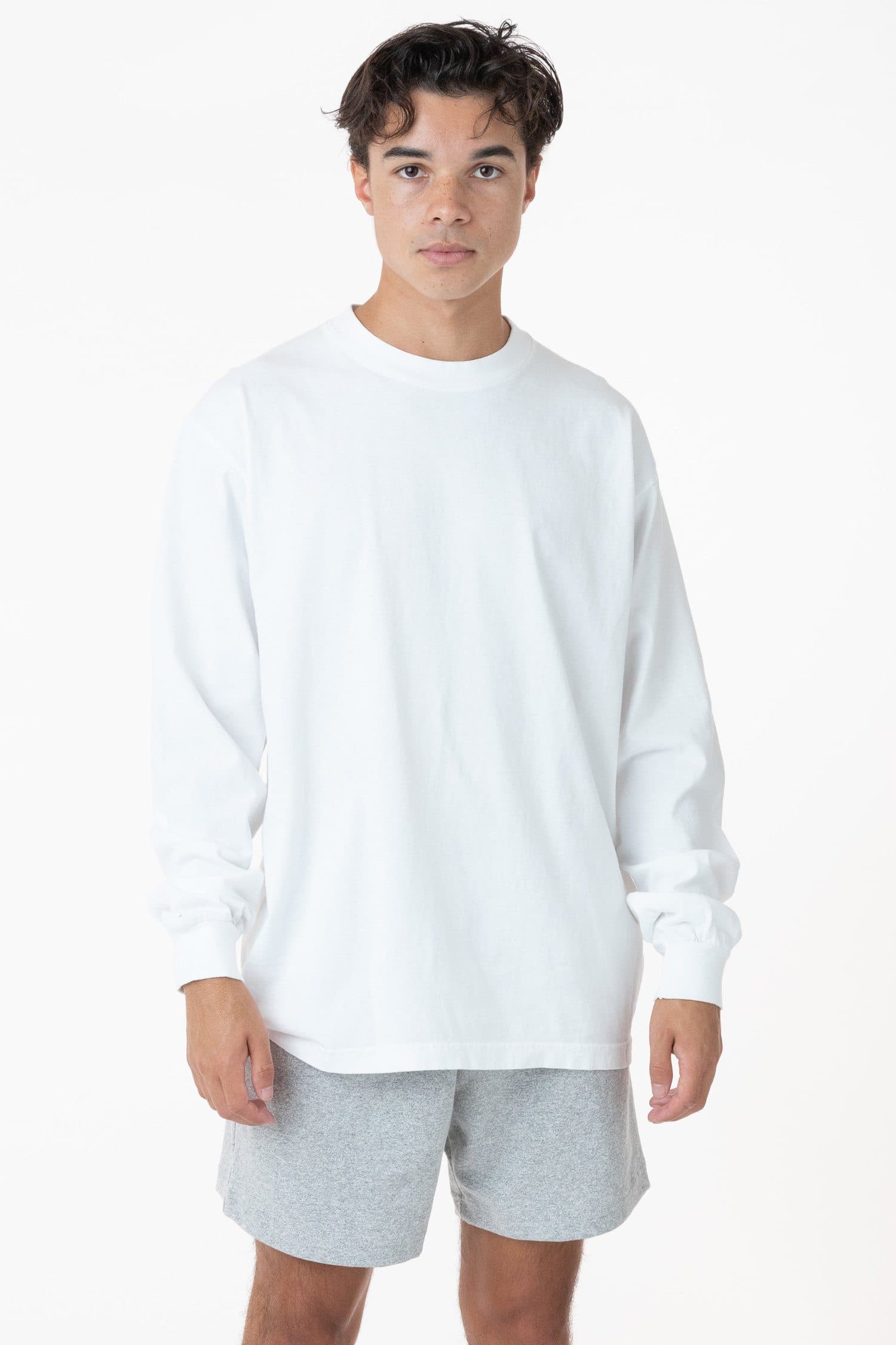 Los Angeles Apparel | Long Sleeve Garment Dye Crew Neck T-Shirt for Men in Off White, Size Medium