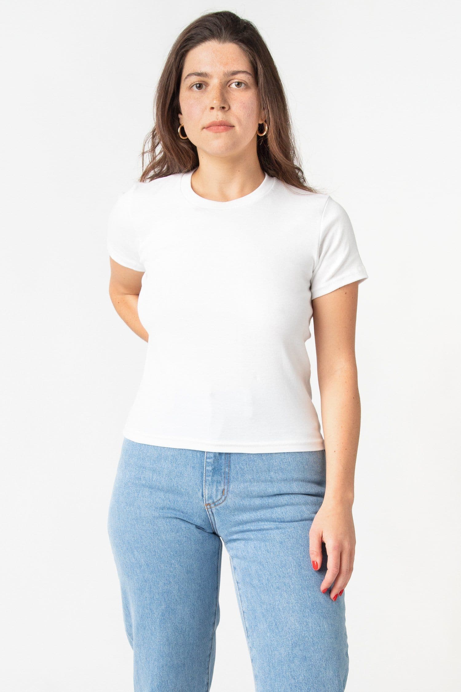Los Angeles Apparel | Crew Neck Baby T-Shirt for Women in White, Size M/Os